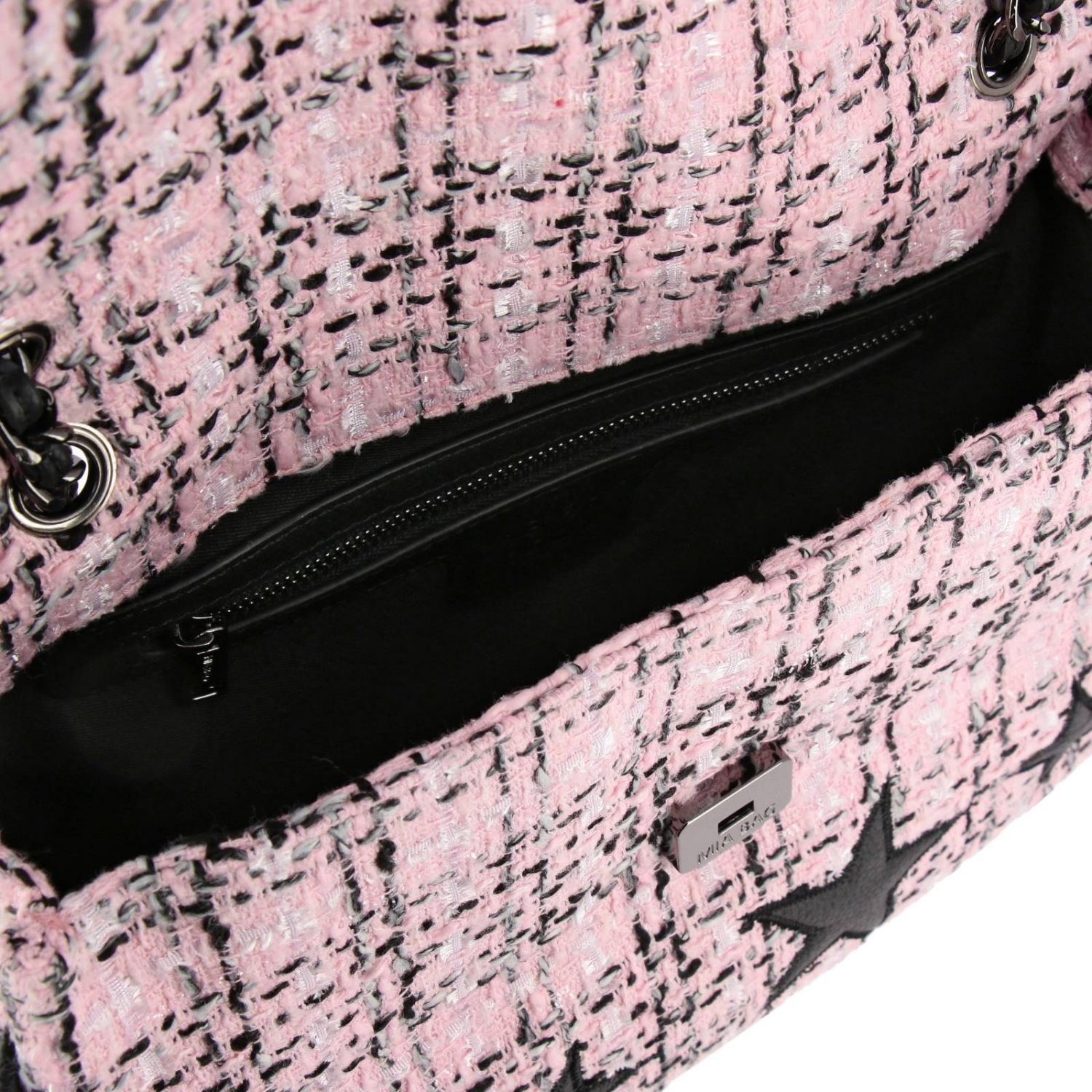 Mia Bag Outlet: Borsa a tracolla in tessuto bouclè con maxi stelle - Rosa |  Borsa Mini Mia Bag 18312 GIGLIO.COM