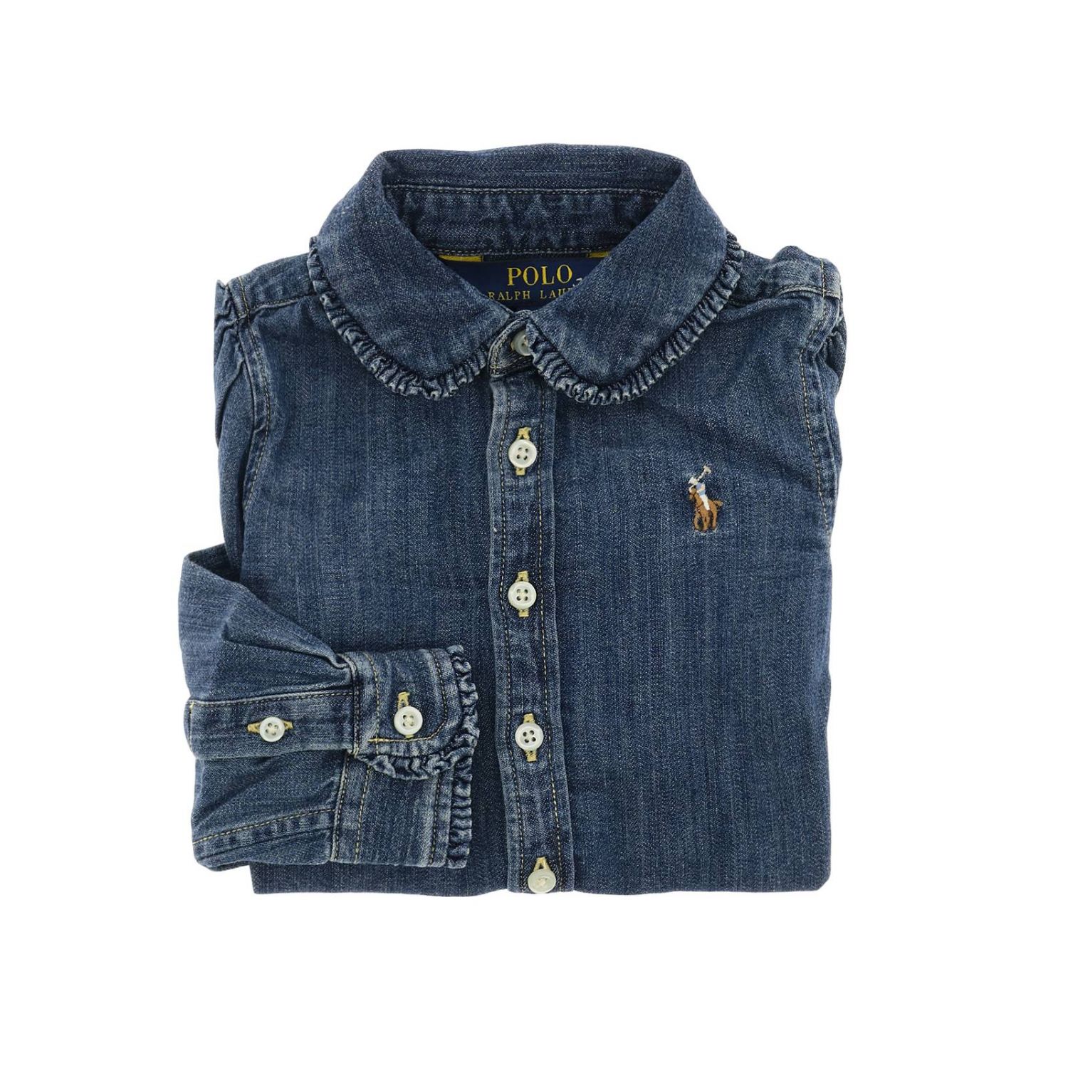 Polo Ralph Lauren Toddler Outlet: Camicia in denim con collo di rouches e  logo ricamato - Denim | Camicia Polo Ralph Lauren Toddler 311698854  GIGLIO.COM