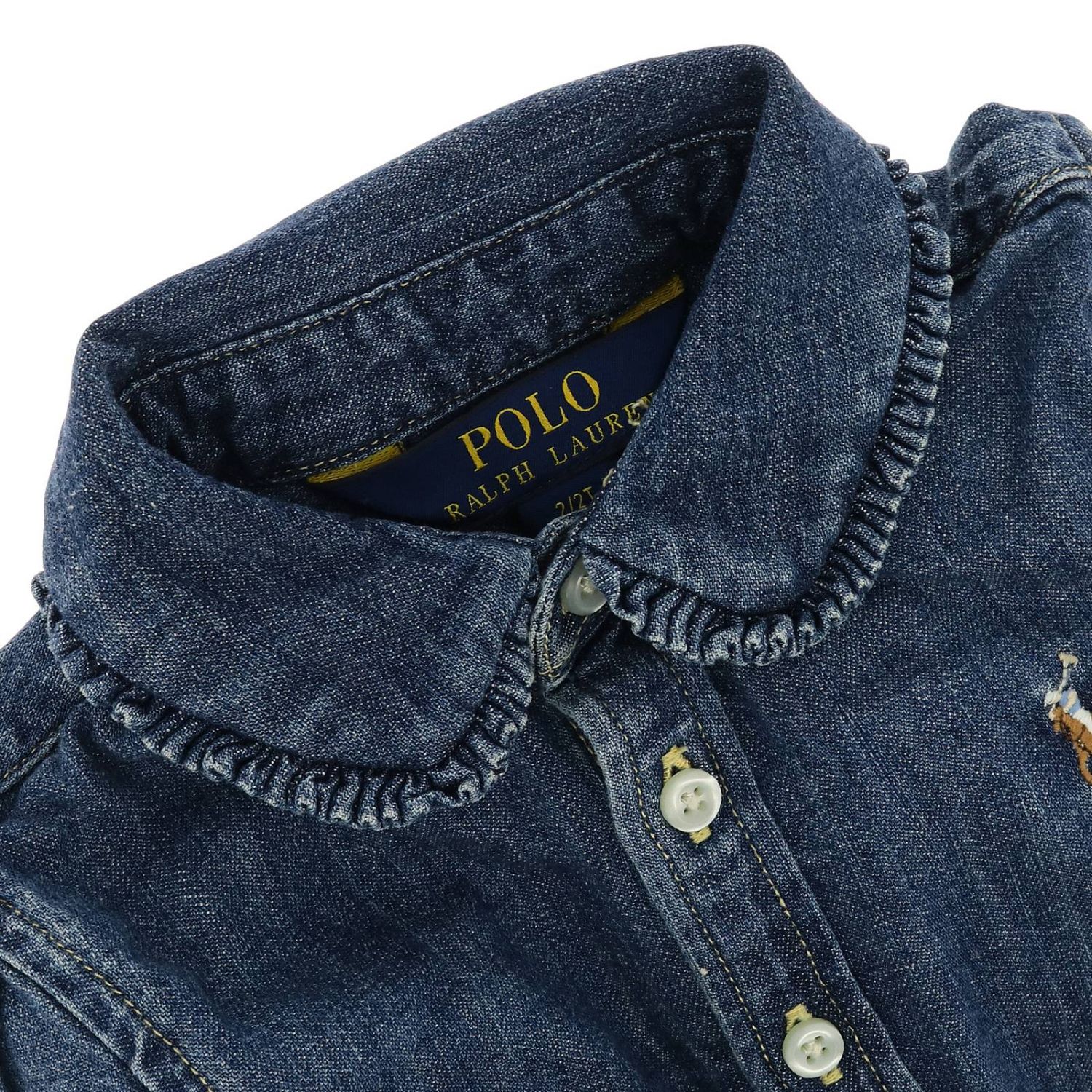 Polo Ralph Lauren Toddler Outlet: Camicia in denim con collo di rouches e  logo ricamato - Denim | Camicia Polo Ralph Lauren Toddler 311698854  GIGLIO.COM