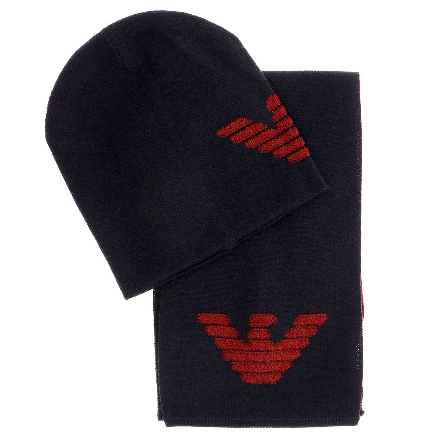 Emporio Armani Outlet: Cappello e sciarpa con logo contrasto - Blue |  Completo Emporio Armani 407503 8A722 GIGLIO.COM