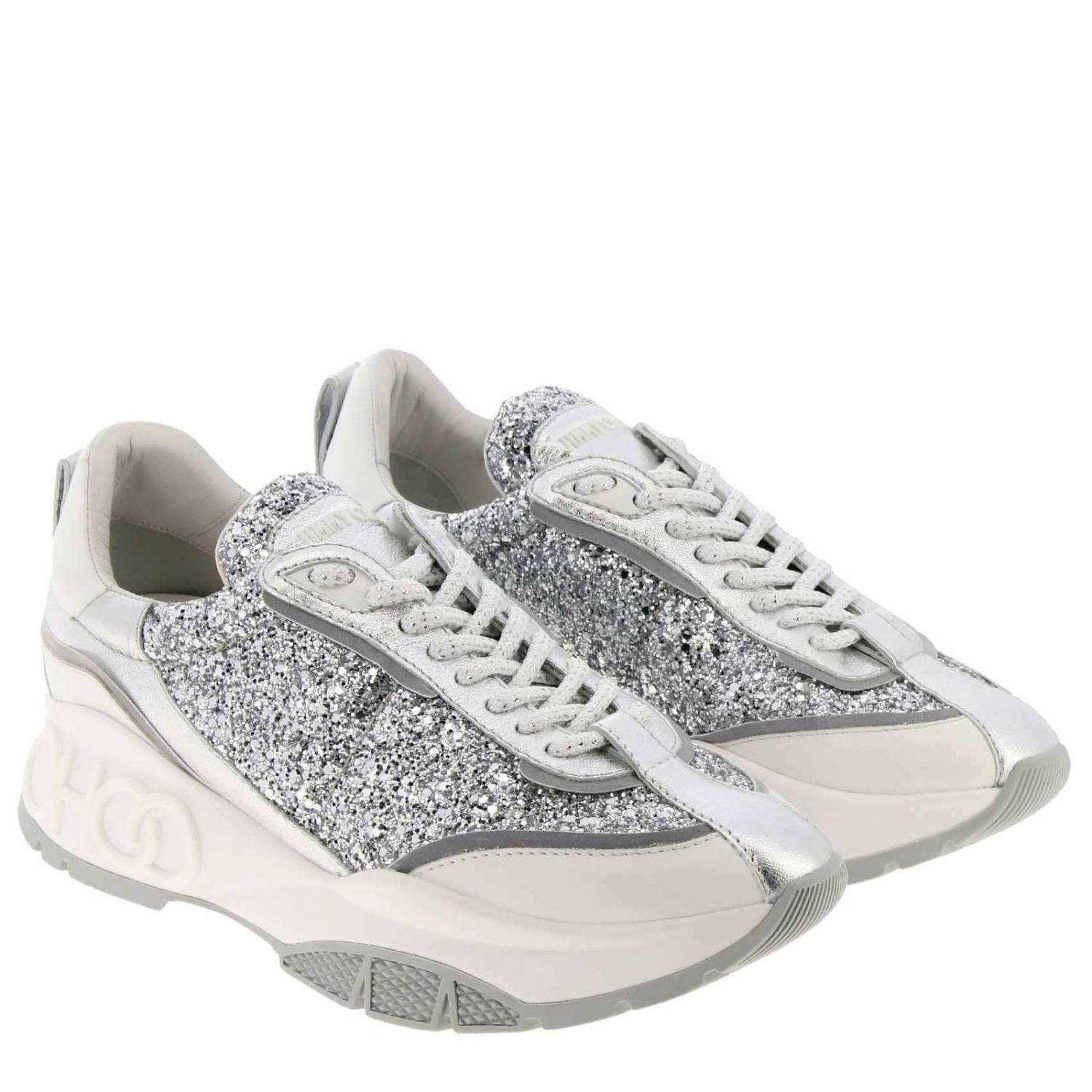 Jimmy Choo Outlet: Raine sneakers in genuine laminated and smooth ...