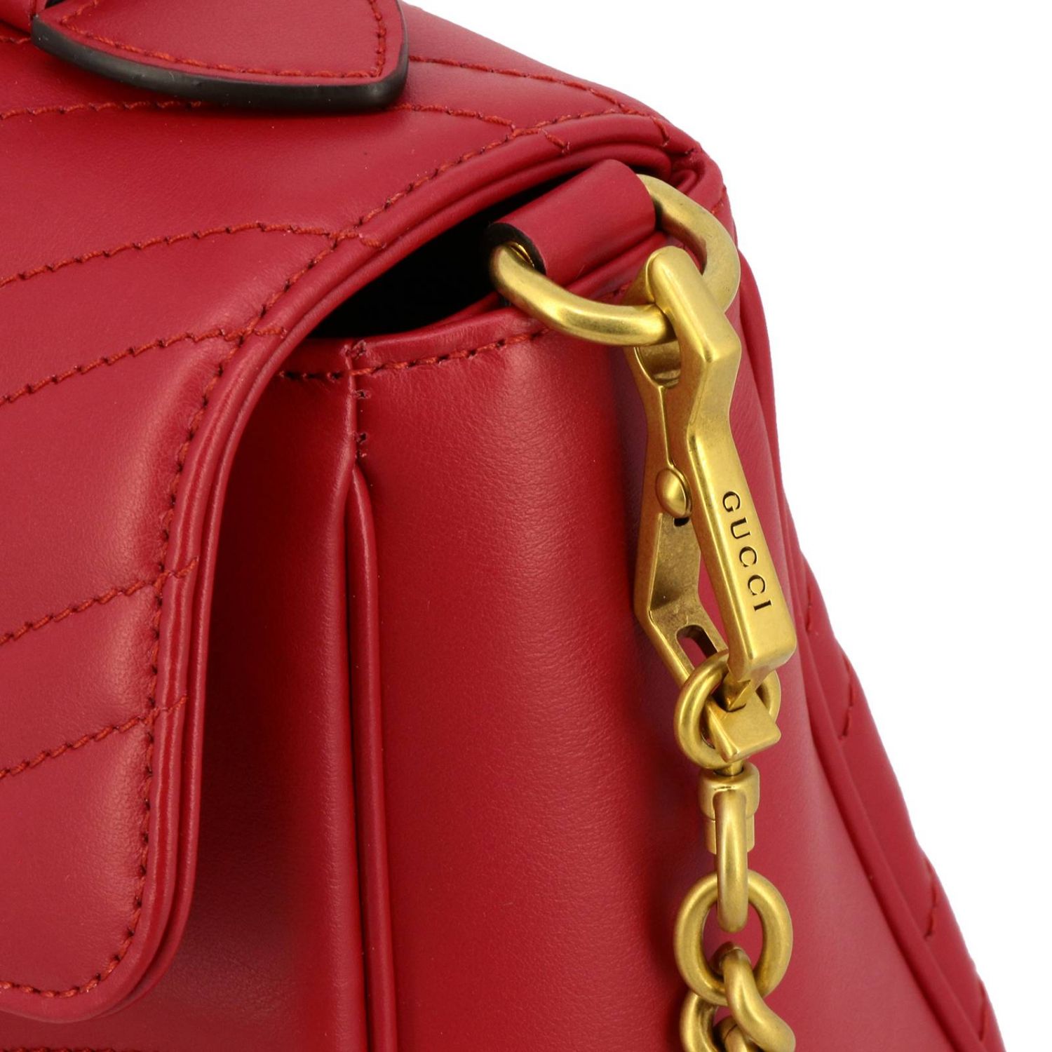GUCCI: Borsa GG Marmont in vera pelle con trapuntato chevron e maxi cuore  posteriore - Rosso | Borsa A Mano Gucci 498110 DTDIT GIGLIO.COM