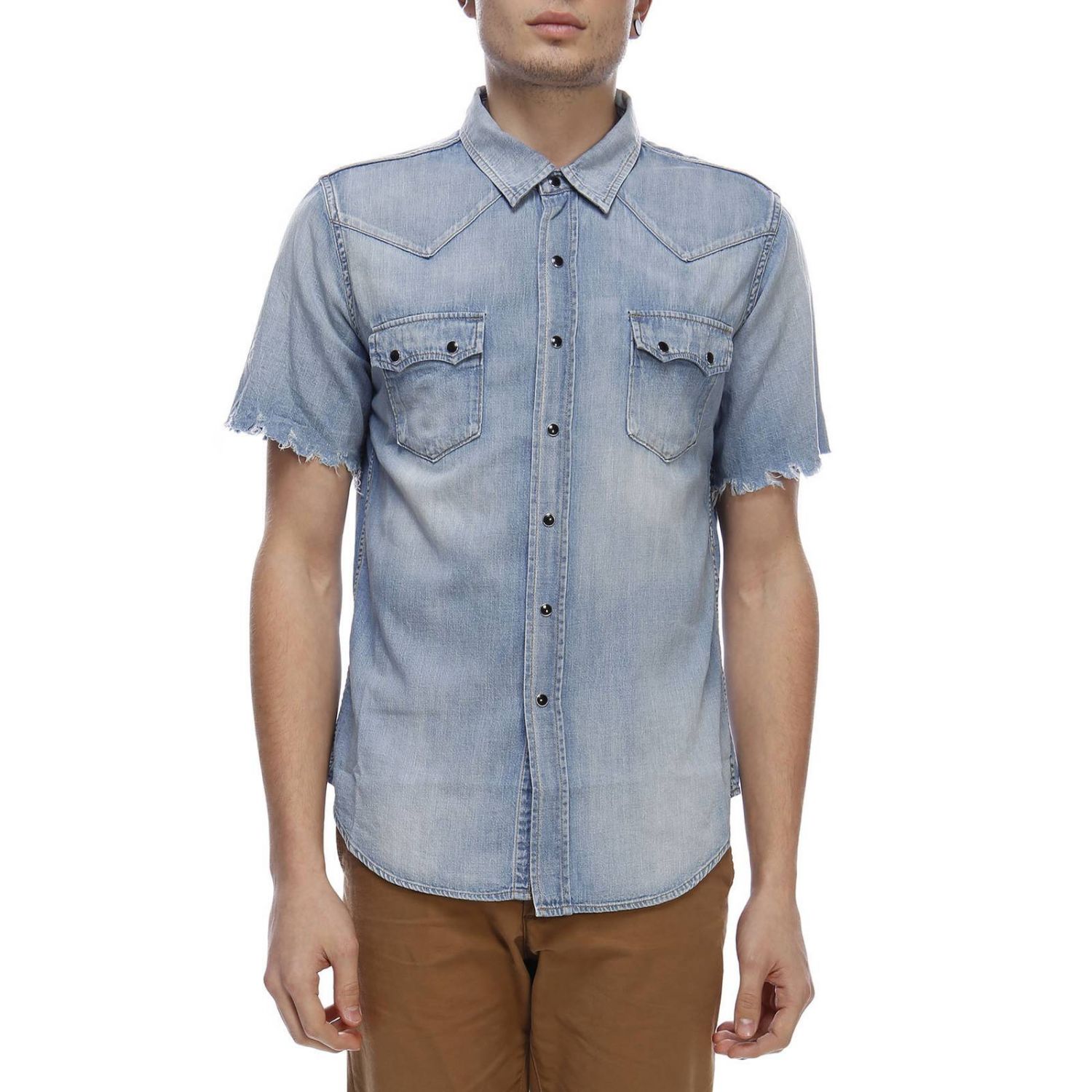 Рубашка Saint Laurent: Рубашка Мужское Saint Laurent серо-бежевый 1