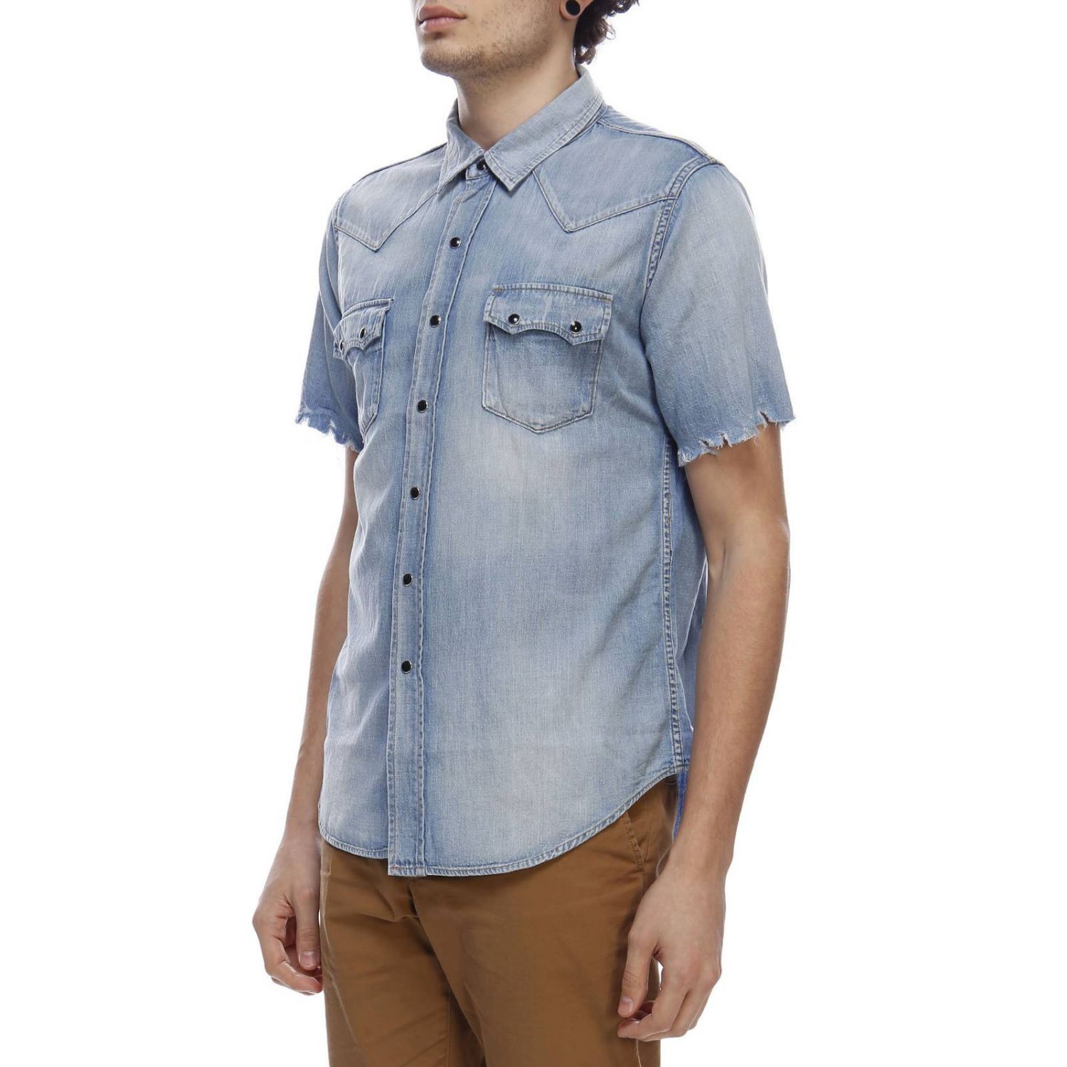 Camicia Saint Laurent: Camicia effetto denim con collo italiano e doppie tasche a toppe denim 2