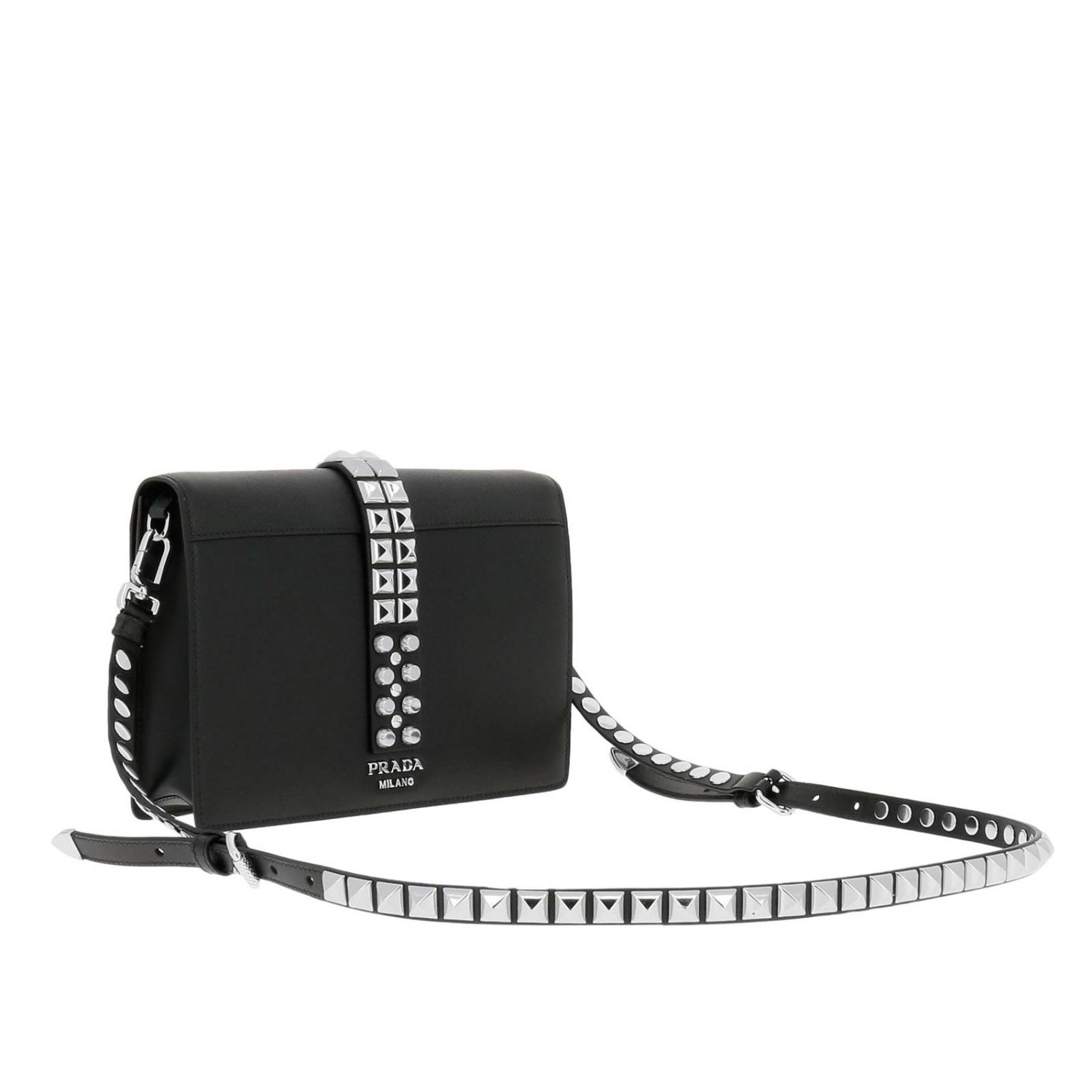 PRADA: Borsa Elektra large in vera pelle saffiano e pelle liscia con  borchie metalliche - Nero | Borsa Mini Prada 1BD120OBH 2BB0 GIGLIO.COM