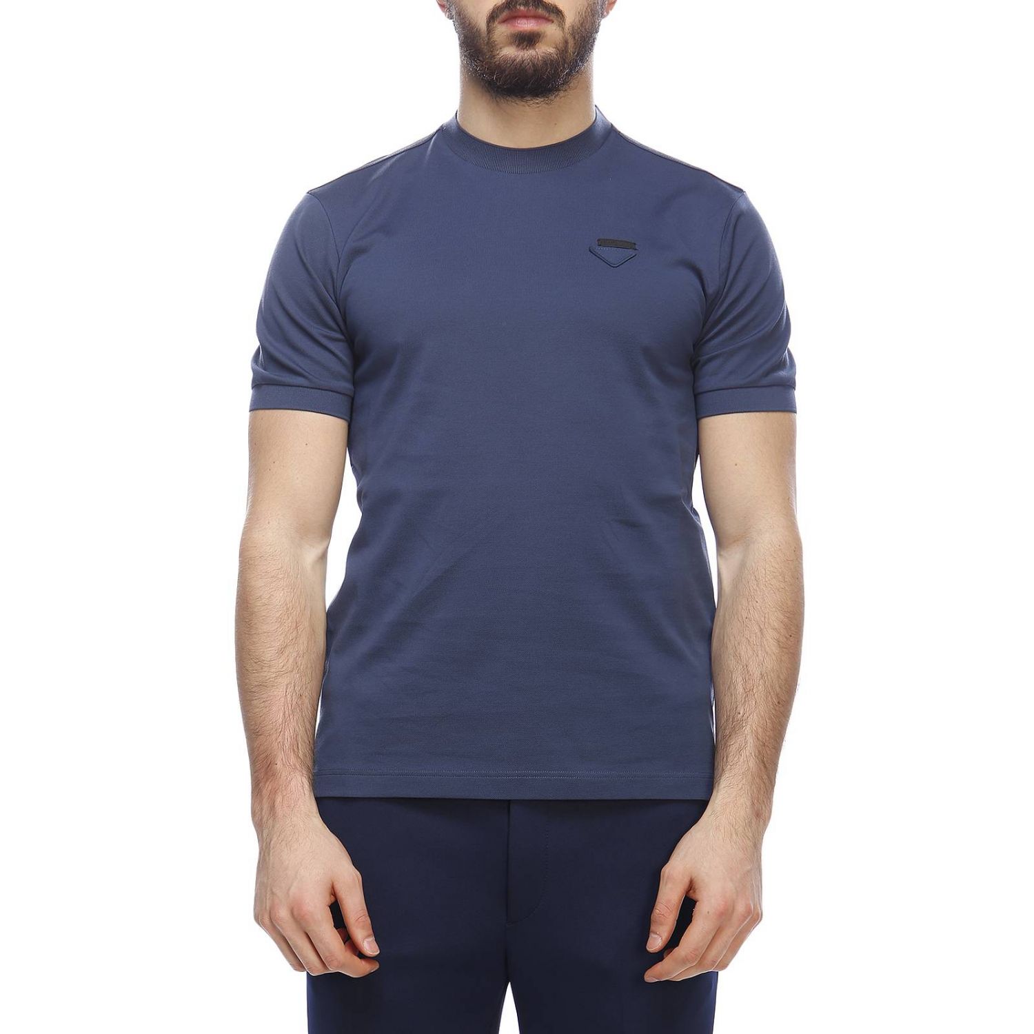 PRADA Tshirt a maniche corte stretch basic con mini logo triangolare