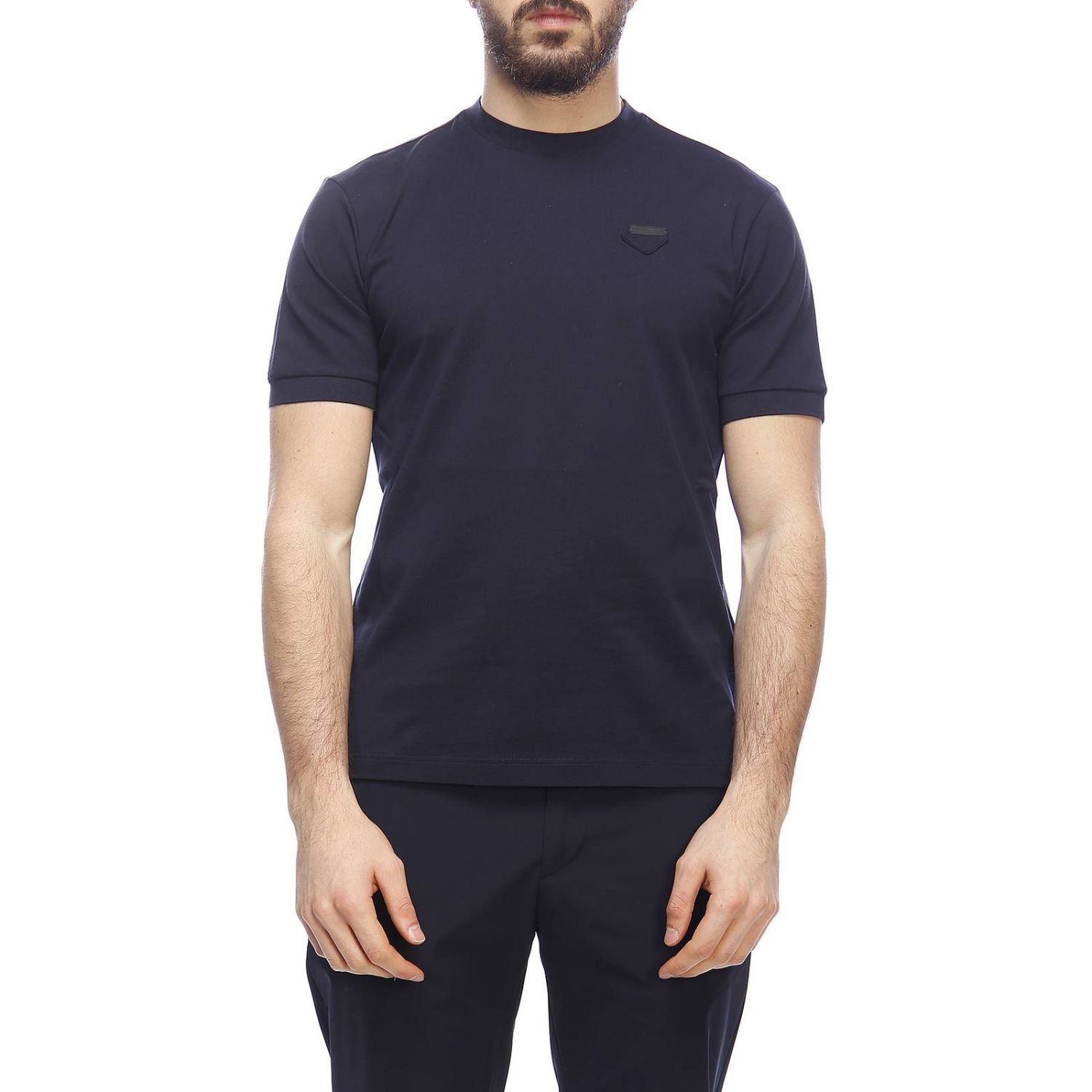 PRADA Tshirt a maniche corte stretch basic con mini logo triangolare