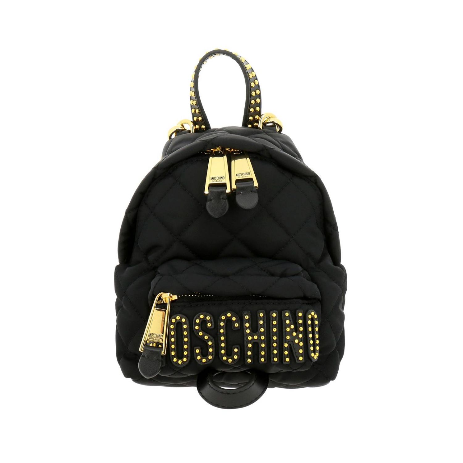 Moschino Couture Outlet: Zaino mini in nylon trapuntato con maxi logo di  micro borchie metalliche - Nero | Zaino Moschino Couture 7612 8203  GIGLIO.COM