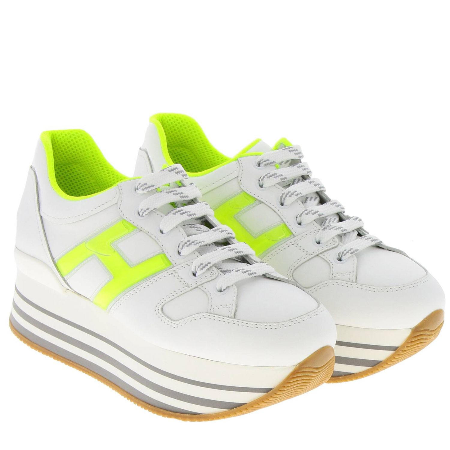 Hogan Outlet: Sneakers 283 Maxi platform 222 in pelle con H in gel fluo -  Giallo | Sneakers Hogan HXW2830BG50 I6S GIGLIO.COM