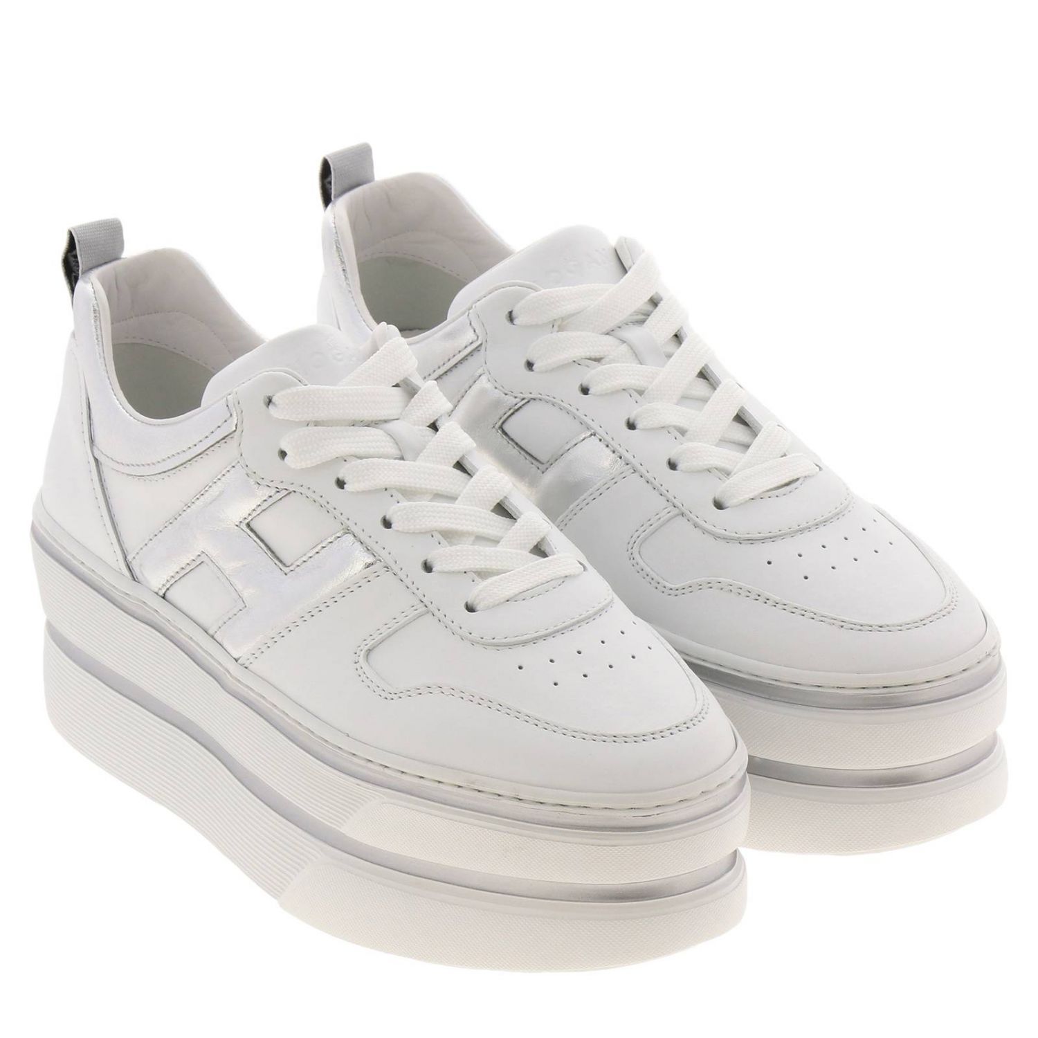 HOGAN: Sneakers 449 platform in pelle con big H in vernice - Argento |  Sneakers Hogan GYW4490BS00 I6S GIGLIO.COM