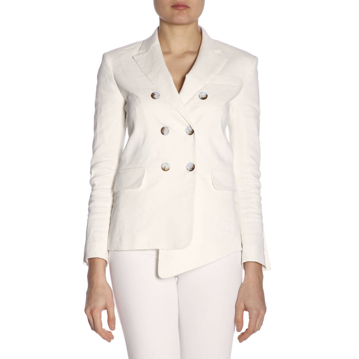Pinko Outlet: Giacca Delizia a doppiopetto asimmetrico in misto lino -  Bianco | Blazer Pinko 1B13JK-7435 DELIZIA GIGLIO.COM