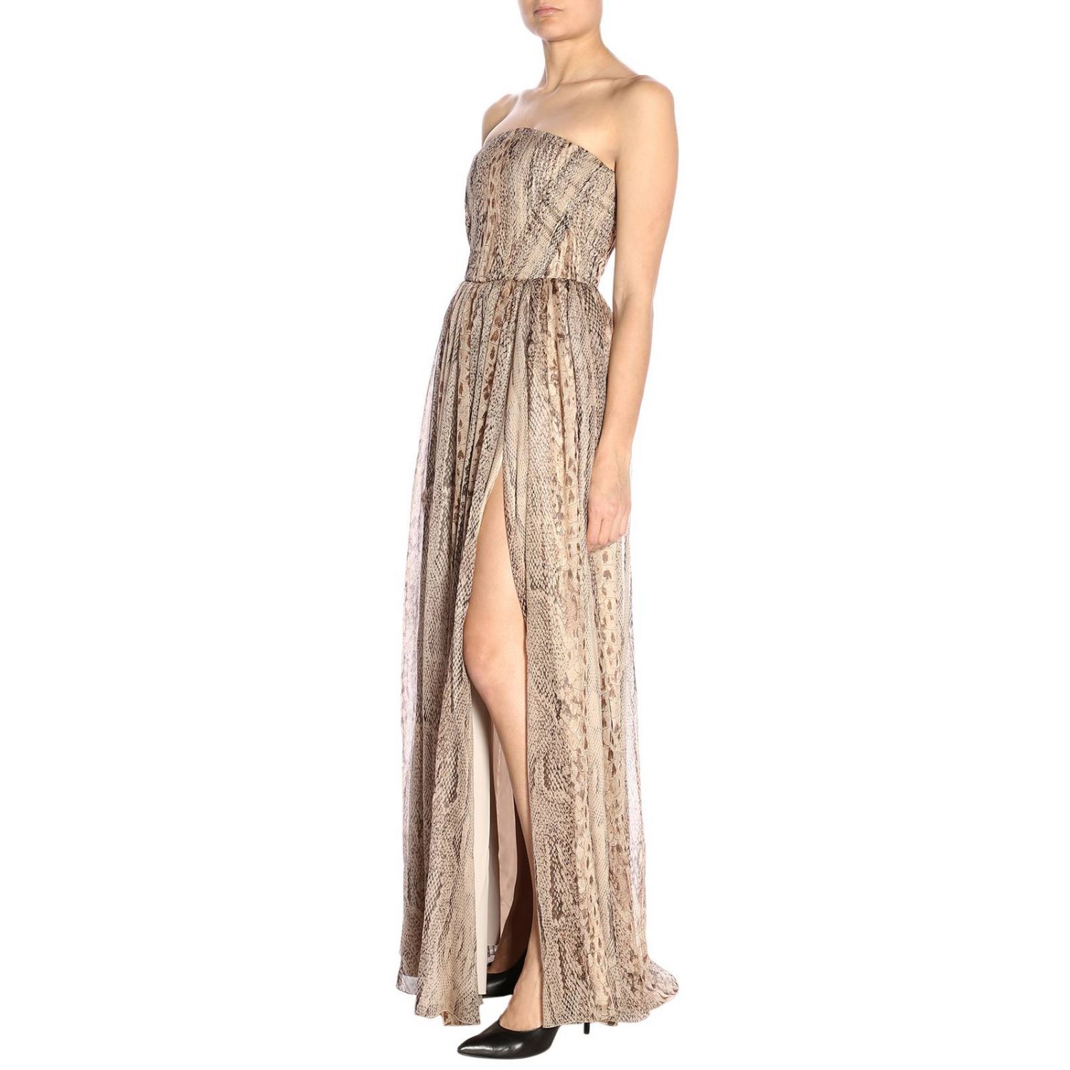 Blumarine Outlet: Abito lungo in chiffon a fantasia animalier - Beige | Abito  Blumarine 15341 GIGLIO.COM