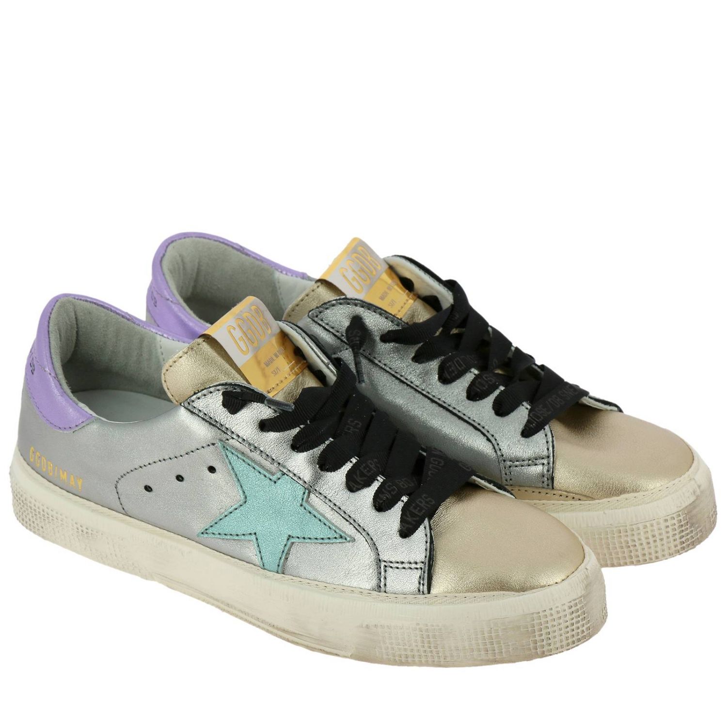 Golden Goose Outlet Sneakers May in pelle laminata all over con stella
