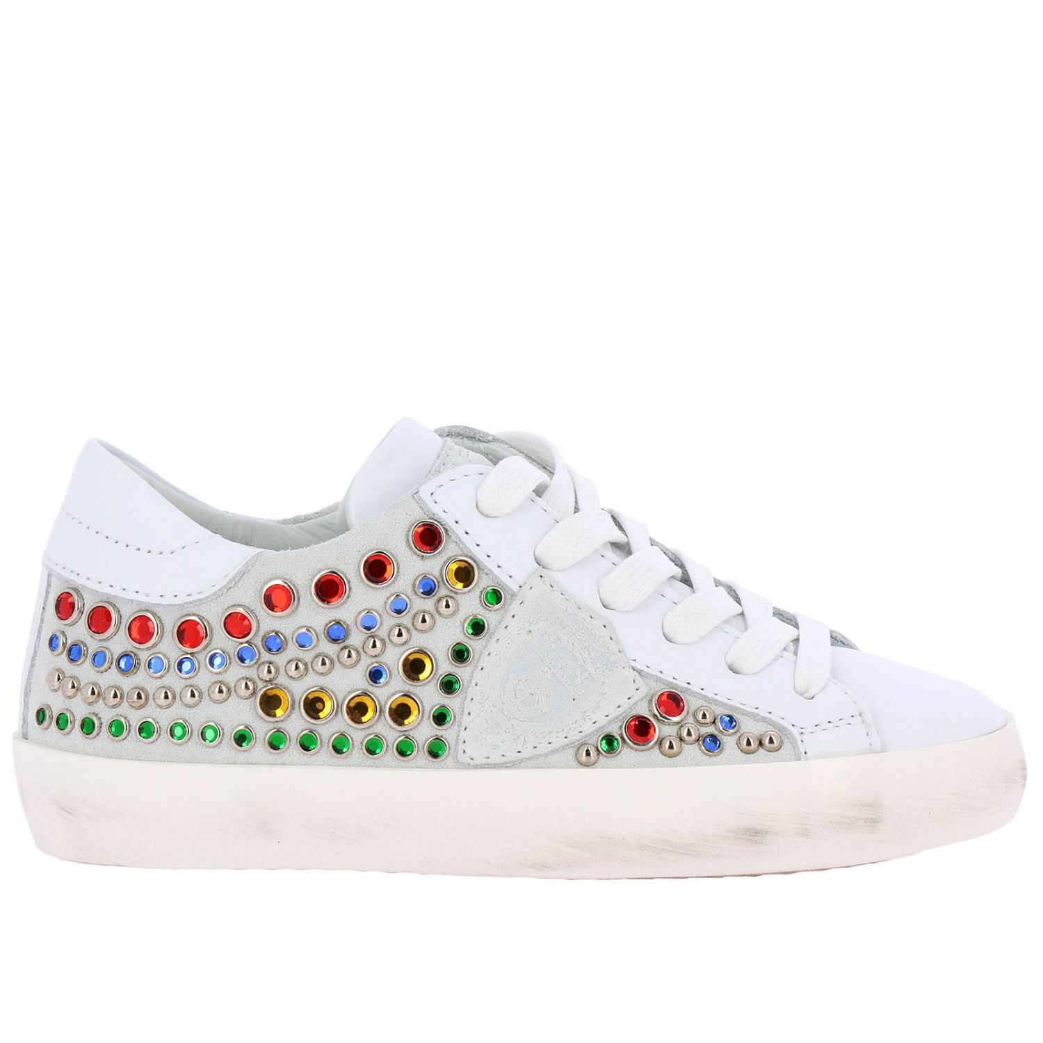 Philippe Model Outlet: Sneakers Paris stringata in pelle camoscio e strass  con suola in gomma effetto sporco - Bianco | Scarpe Philippe Model CLL0  GIGLIO.COM