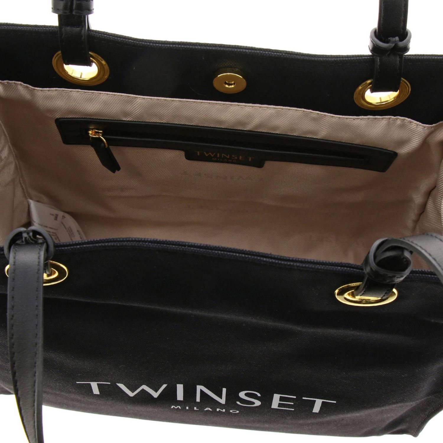 Twinset Outlet: Borsa Twin-set shopping bag in canvas con stampa logo -  Nero | Borsa A Spalla Twinset 191TO8200 GIGLIO.COM