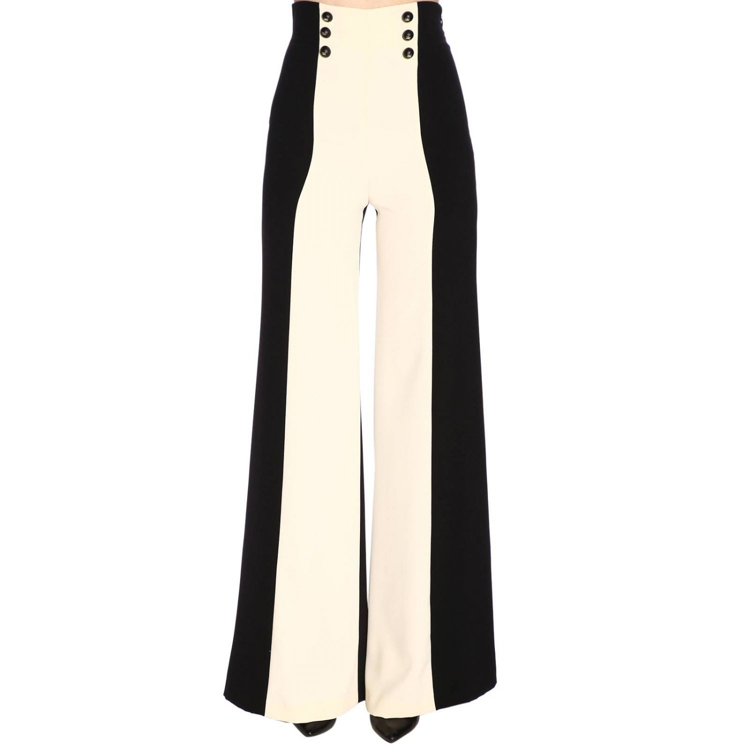Elisabetta Franchi Outlet: Pantalone a vita alta in tessuto bicolor con  bottoni - Nero | Pantalone Elisabetta Franchi PA248 91E2 GIGLIO.COM