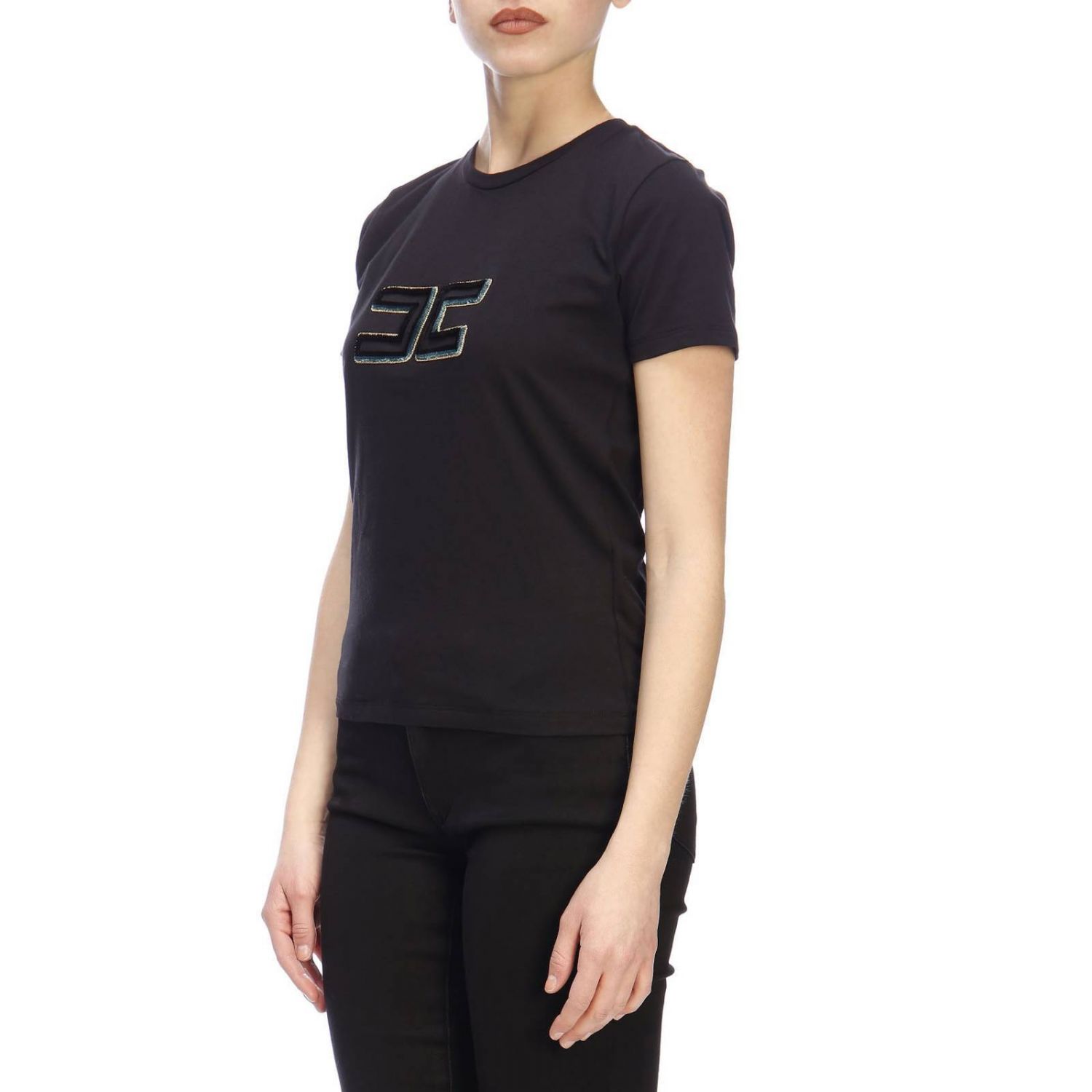 Elisabetta Franchi Outlet: T-shirt women - Black | T-Shirt Elisabetta  Franchi MA117 91E2 GIGLIO.COM