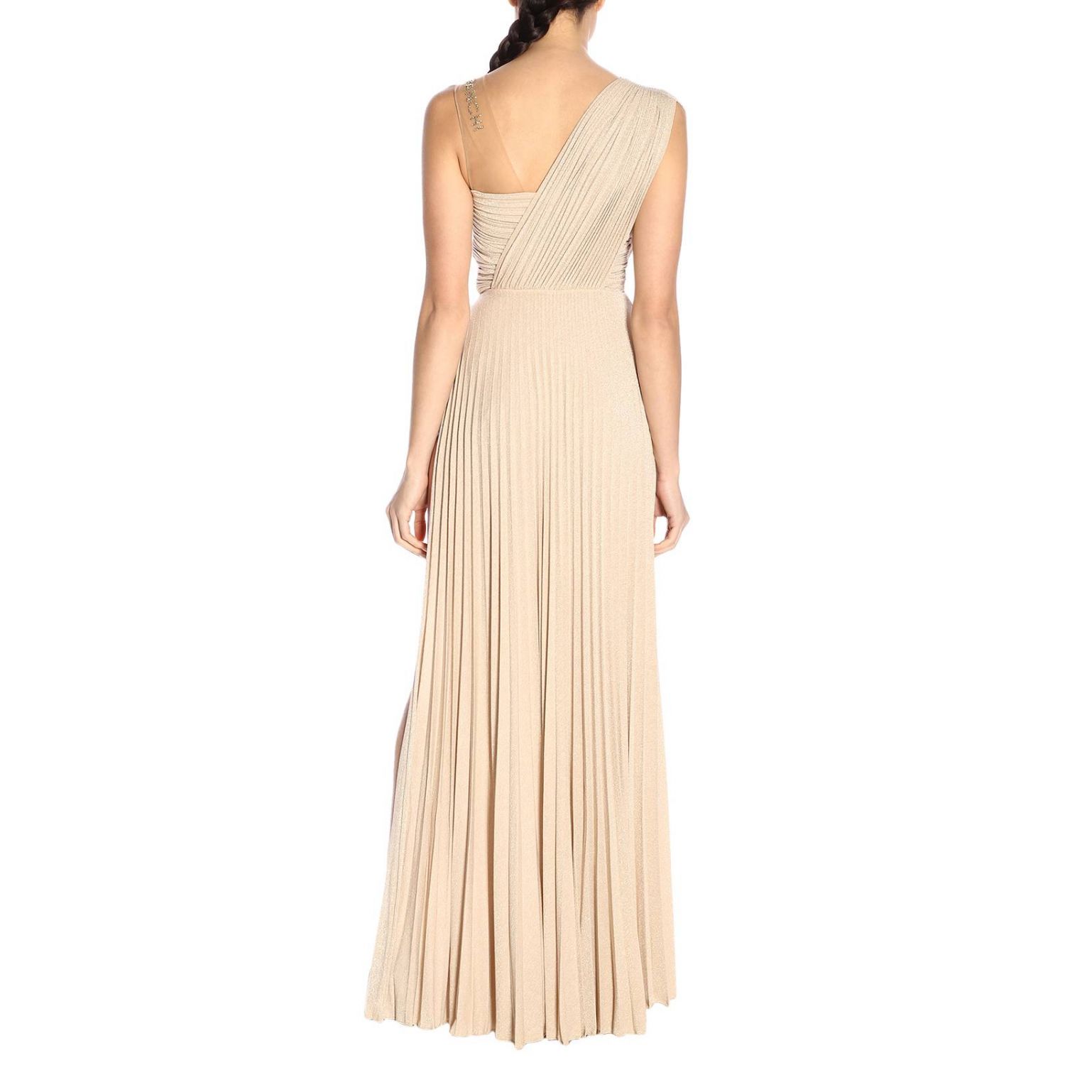 Elisabetta Franchi Outlet: Abito lungo in tessuto lurex con maxi logo di  strass - Cipria | Abito Elisabetta Franchi AB794 92E2 GIGLIO.COM