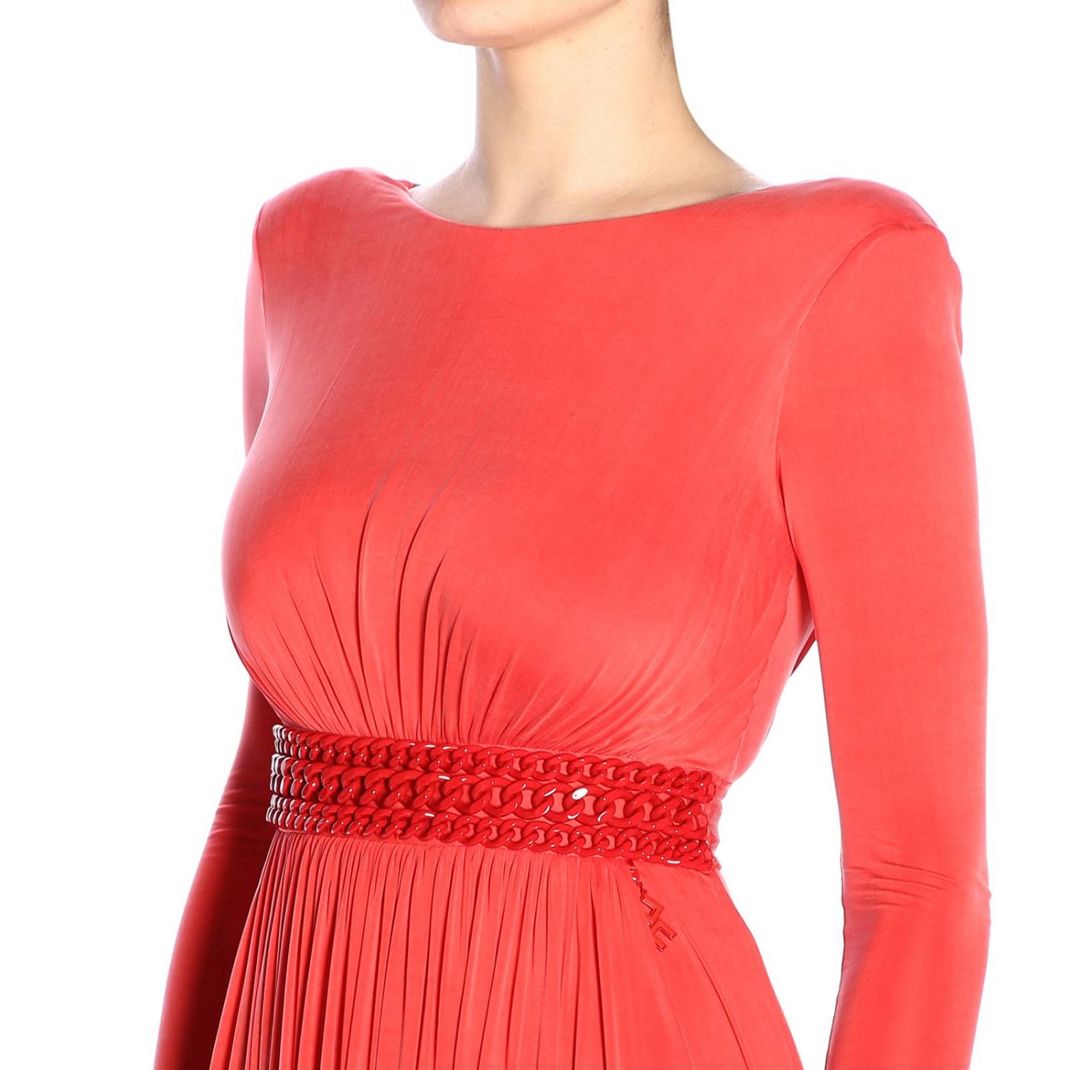 Elisabetta Franchi Outlet: Abito lungo in cupro con catena - Fragola | Abito  Elisabetta Franchi AB798 92E2 GIGLIO.COM