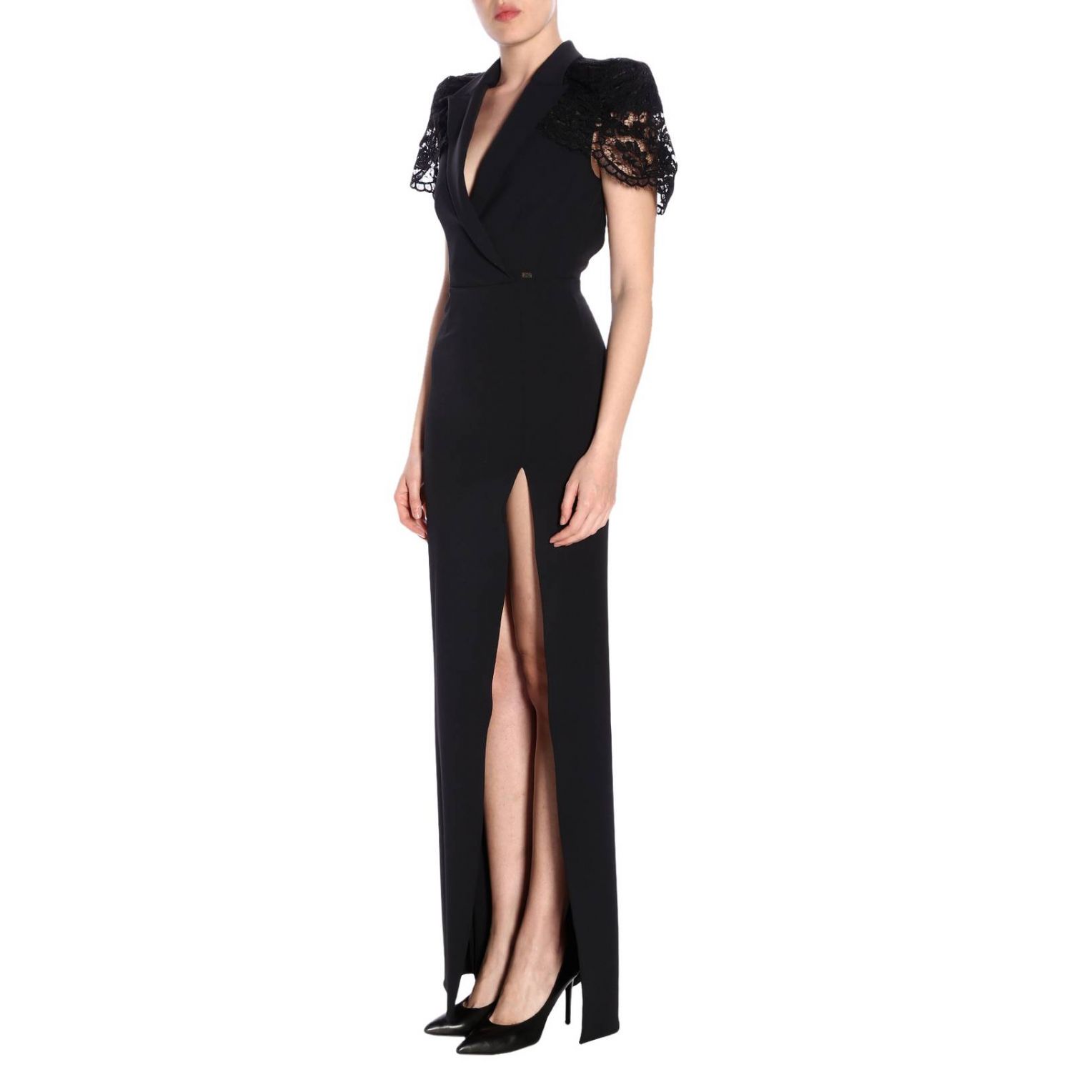 Elisabetta Franchi Outlet: Abito con mantella in pizzo - Nero | Abito  Elisabetta Franchi AB803 92E2 GIGLIO.COM