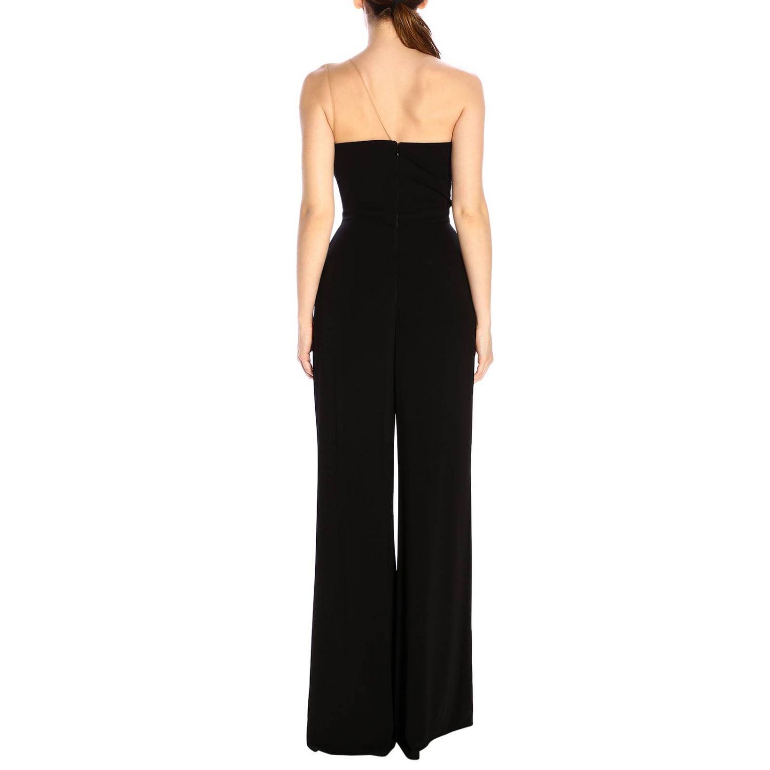 Elisabetta Franchi Outlet: Tuta monospalla con ricami paillettes animalier  - Nero | Tuta Elisabetta Franchi TU175 93E2 GIGLIO.COM