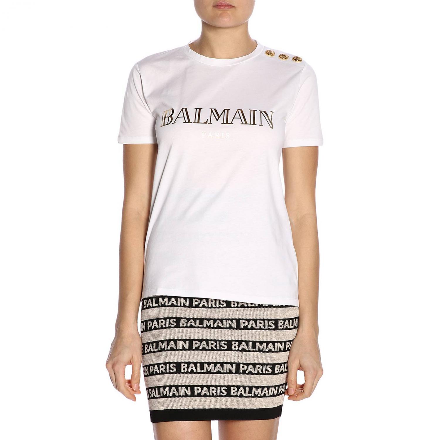 BALMAIN: t-shirt for woman - White | Balmain t-shirt RF11077I042 online ...