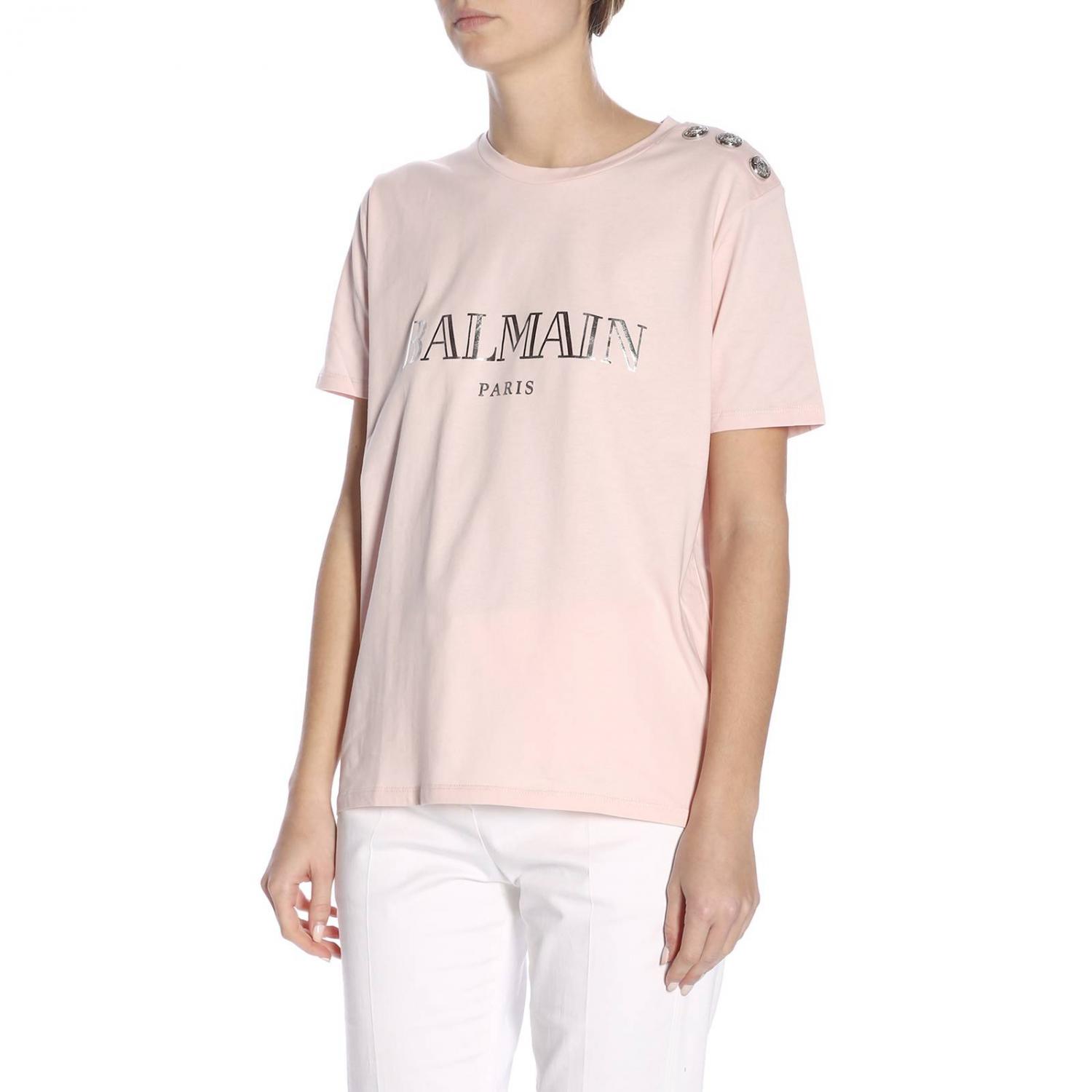 BALMAIN: t-shirt for woman - Pink | Balmain t-shirt RF01322I170 online ...