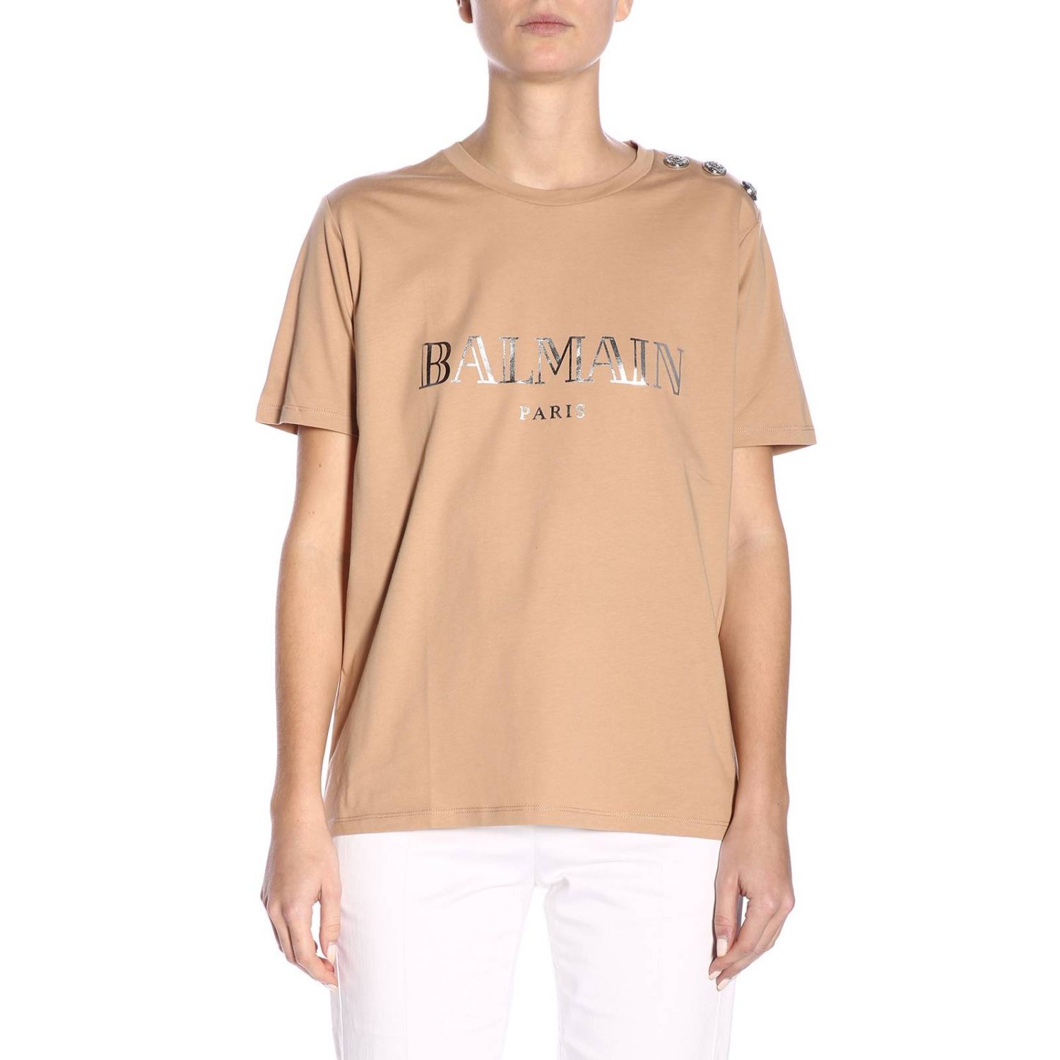 BALMAIN: T-shirt women - Beige | T-Shirt Balmain RF01322I170 GIGLIO.COM