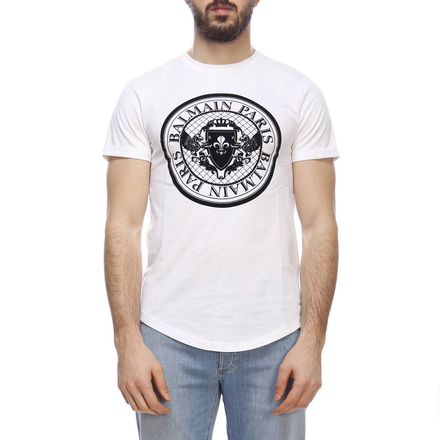 BALMAIN: t-shirt for men - White | Balmain t-shirt RH11135I064 online ...