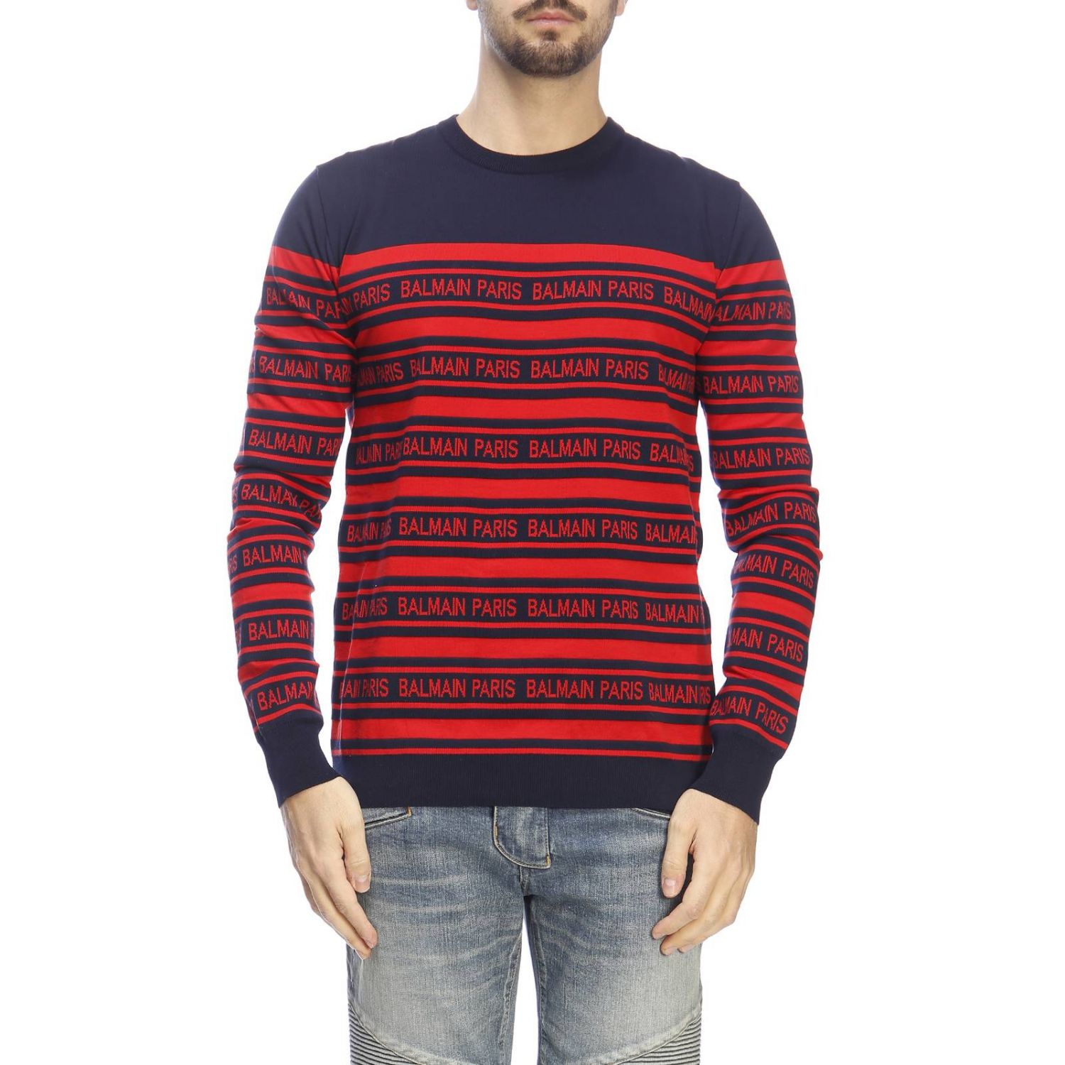 Balmain Outlet: Sweater men - Blue | Sweater Balmain RH03308K164 GIGLIO.COM