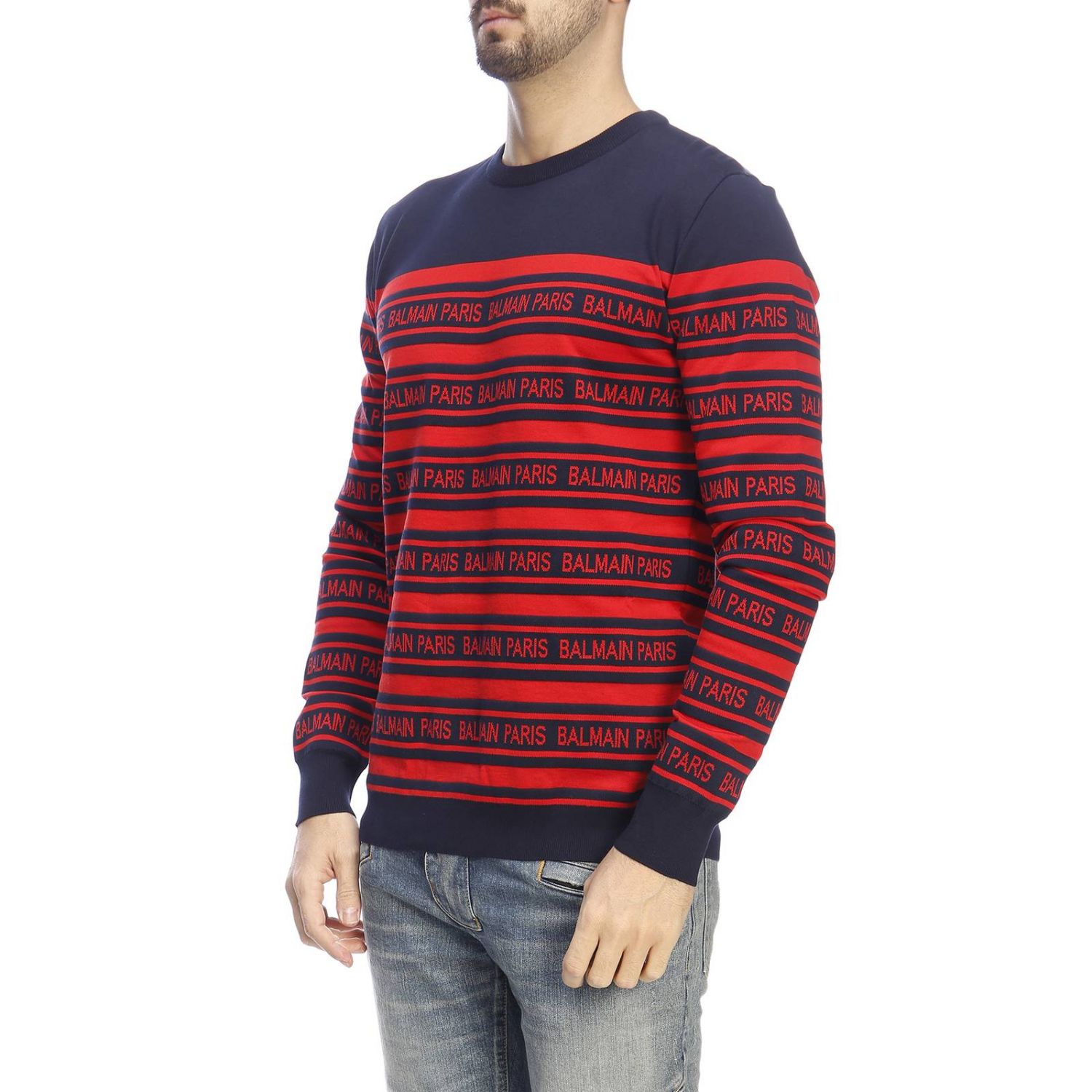 Balmain Outlet: Sweater men - Blue | Sweater Balmain RH03308K164 GIGLIO.COM