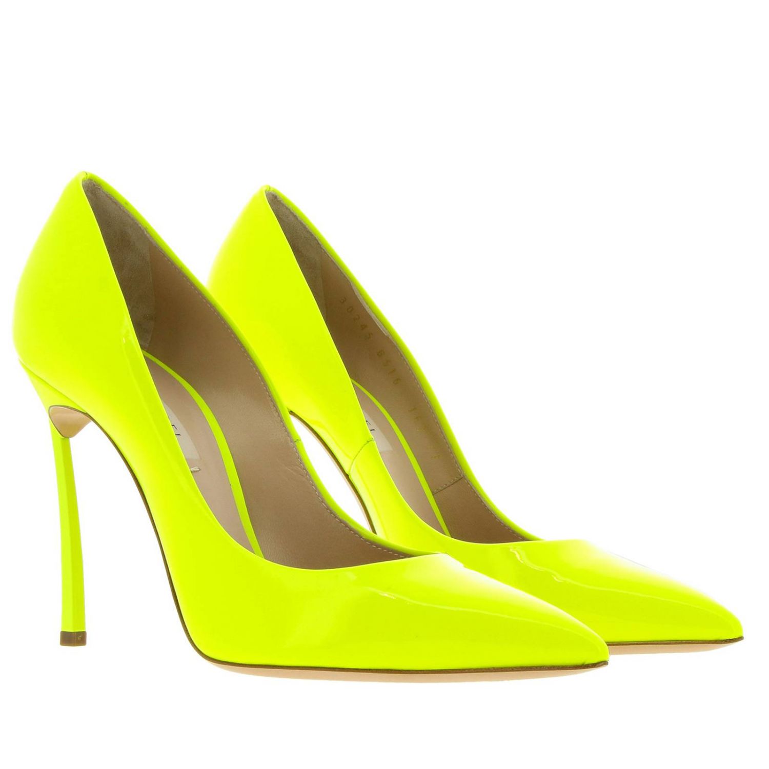 Casadei Outlet: Décolleté Blade in vernice fluo a punta - Giallo |  Décolleté Casadei 1F161D100TFLUO805 GIGLIO.COM