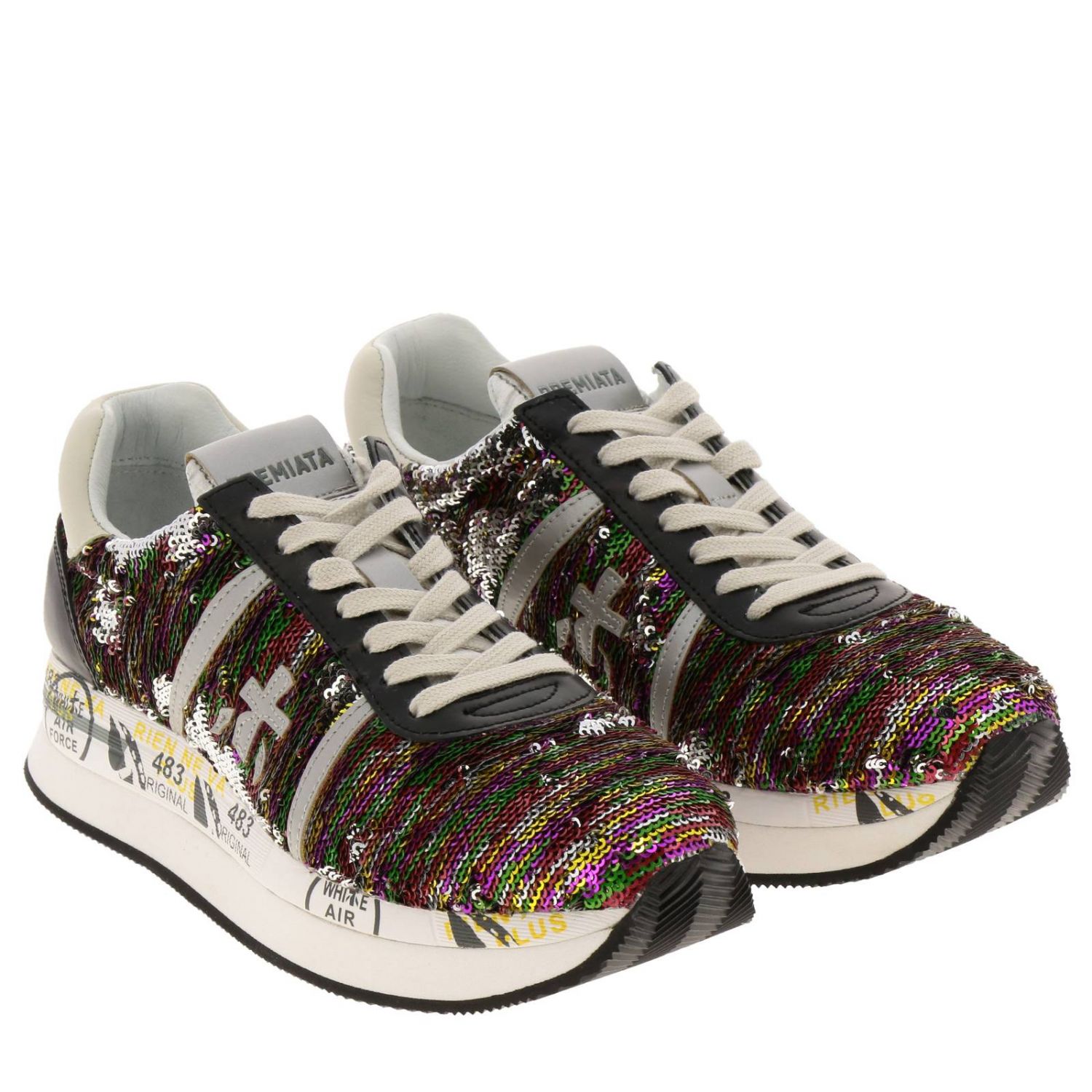 Premiata Outlet: Sneakers Conny in tessuto di paillettes multicolor con  suola multi stampe - Fantasia | Sneakers Premiata CONNY GIGLIO.COM