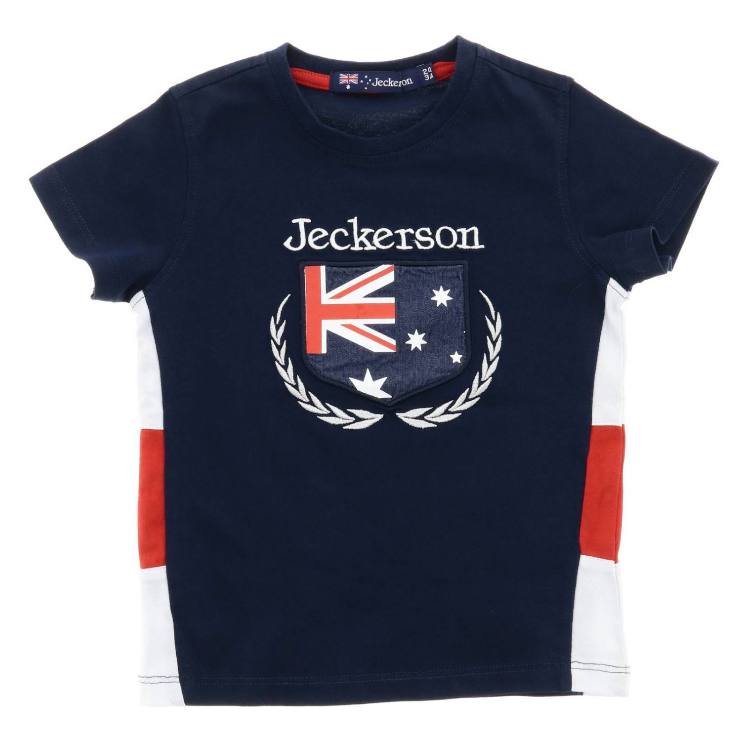 Jeckerson Outlet: T-shirt JB1008 a maniche corte con stampa bandiera - Blue  | T-Shirt Jeckerson JB1008 GIGLIO.COM