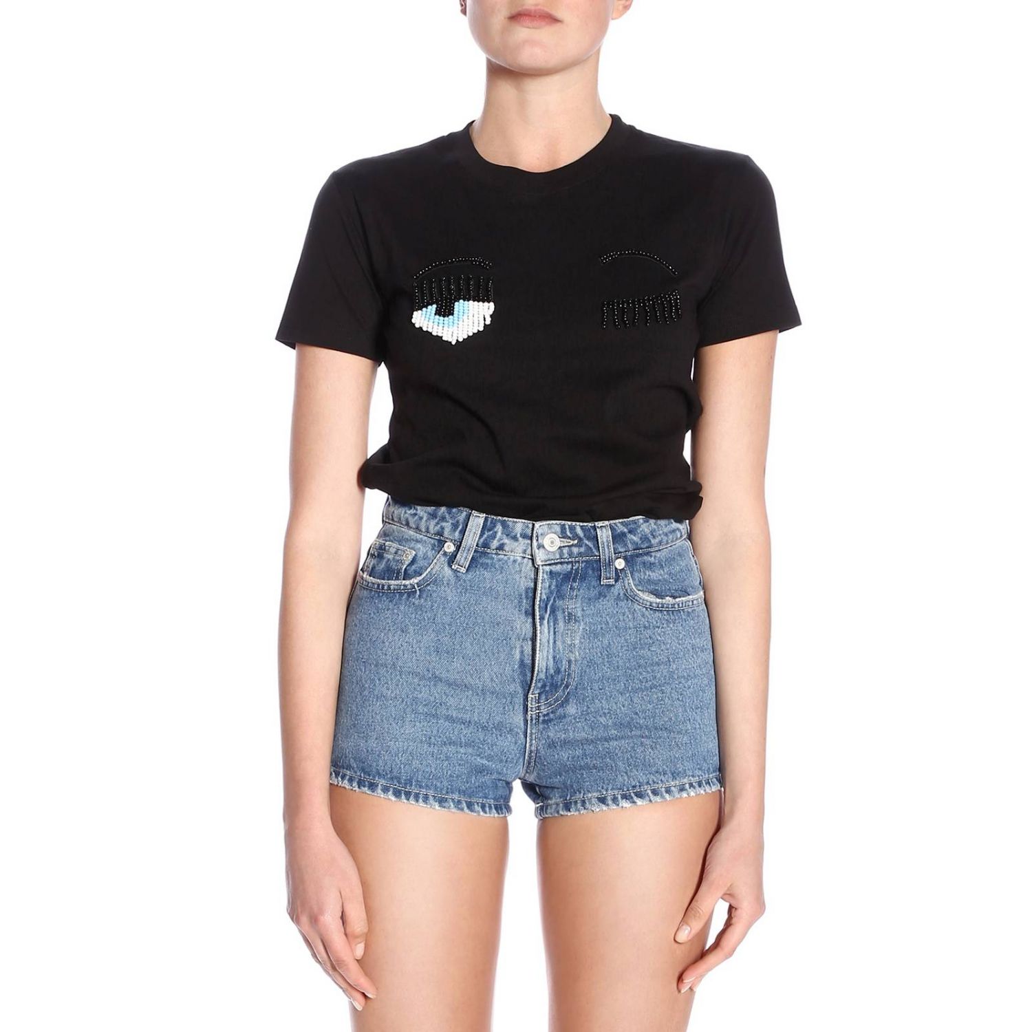 Chiara Ferragni Outlet: T-shirt Flirting con maxi ricamo Eyes di micro  perline - Nero | T-Shirt Chiara Ferragni CFT055 GIGLIO.COM