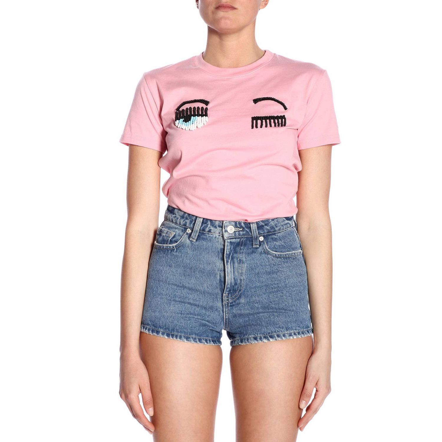 Chiara Ferragni Outlet: T-shirt Flirting con maxi ricamo Eyes di micro  perline - Rosa | T-Shirt Chiara Ferragni CFT055 GIGLIO.COM