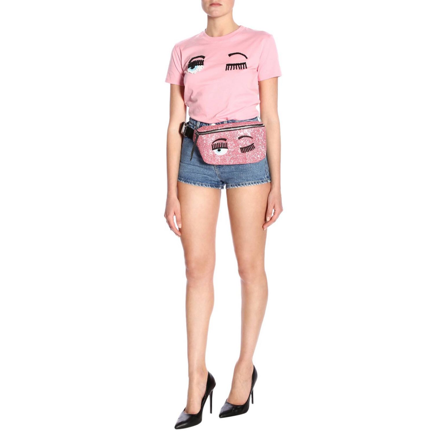 Chiara Ferragni Outlet: T-shirt Flirting con maxi ricamo Eyes di micro  perline - Rosa | T-Shirt Chiara Ferragni CFT055 GIGLIO.COM