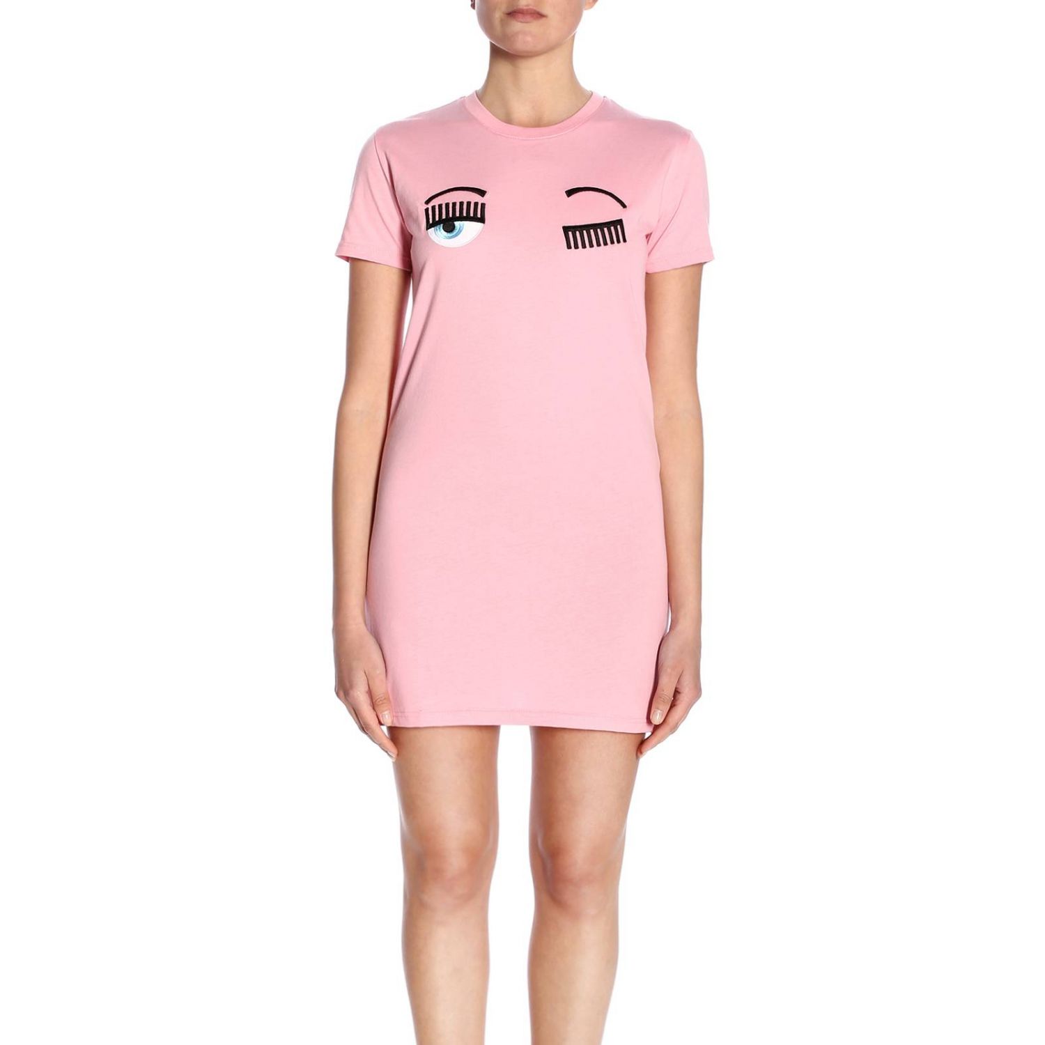 Chiara Ferragni Outlet: Abito a t-shirt Flirting con maxi ricamo Eyes - Rosa  | Abito Chiara Ferragni CFT060 GIGLIO.COM