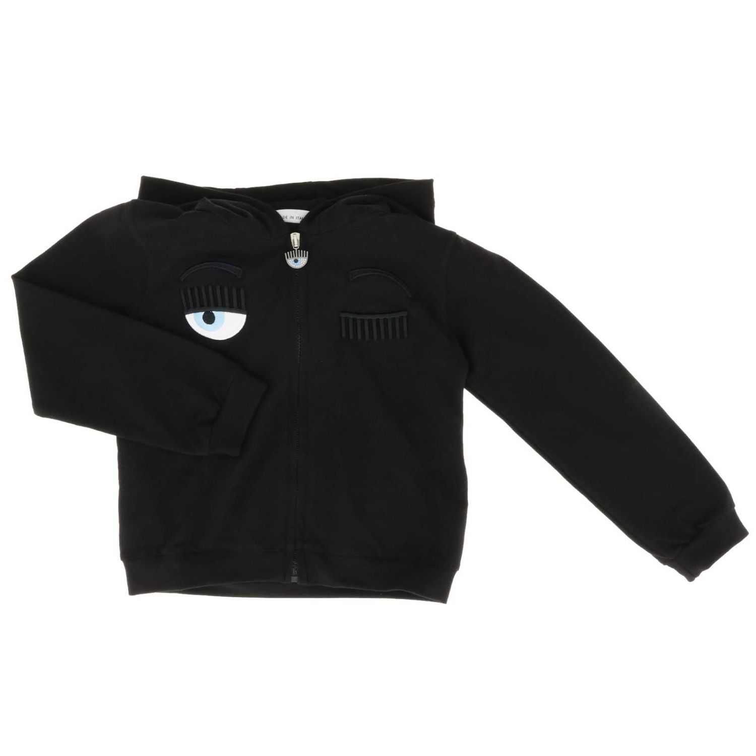 Chiara Ferragni Outlet: Felpa Flirting con cappuccio e zip - Nero | Maglia  Chiara Ferragni CFKF010 GIGLIO.COM