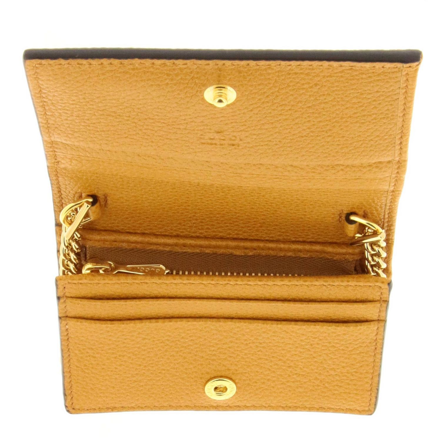 GUCCI: Portafoglio con porta carte di credito in pelle martellata con  monogramma bicolor e micro catena - Senape | Portafoglio Gucci 570660 1V90X  GIGLIO.COM