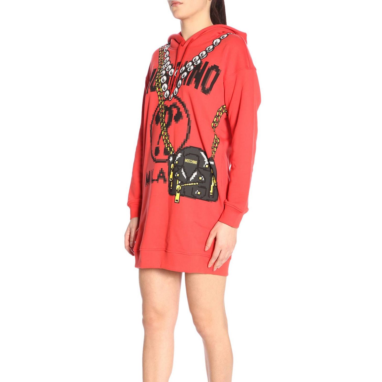 Moschino Capsule Collection Pixel dress with hood and Recycle Moschino ...