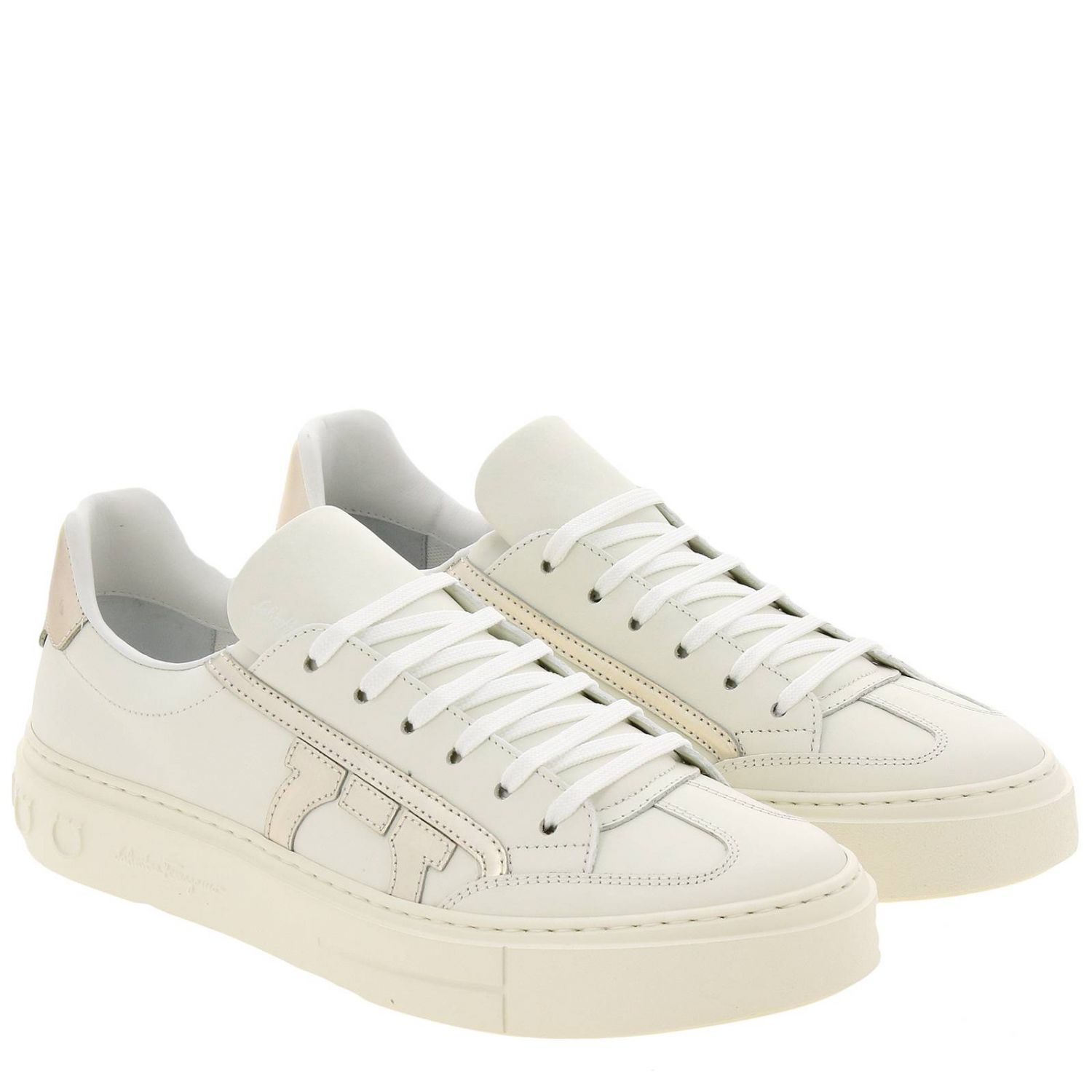 Salvatore Ferragamo Outlet: Borg 10 sneakers in genuine smooth leather ...