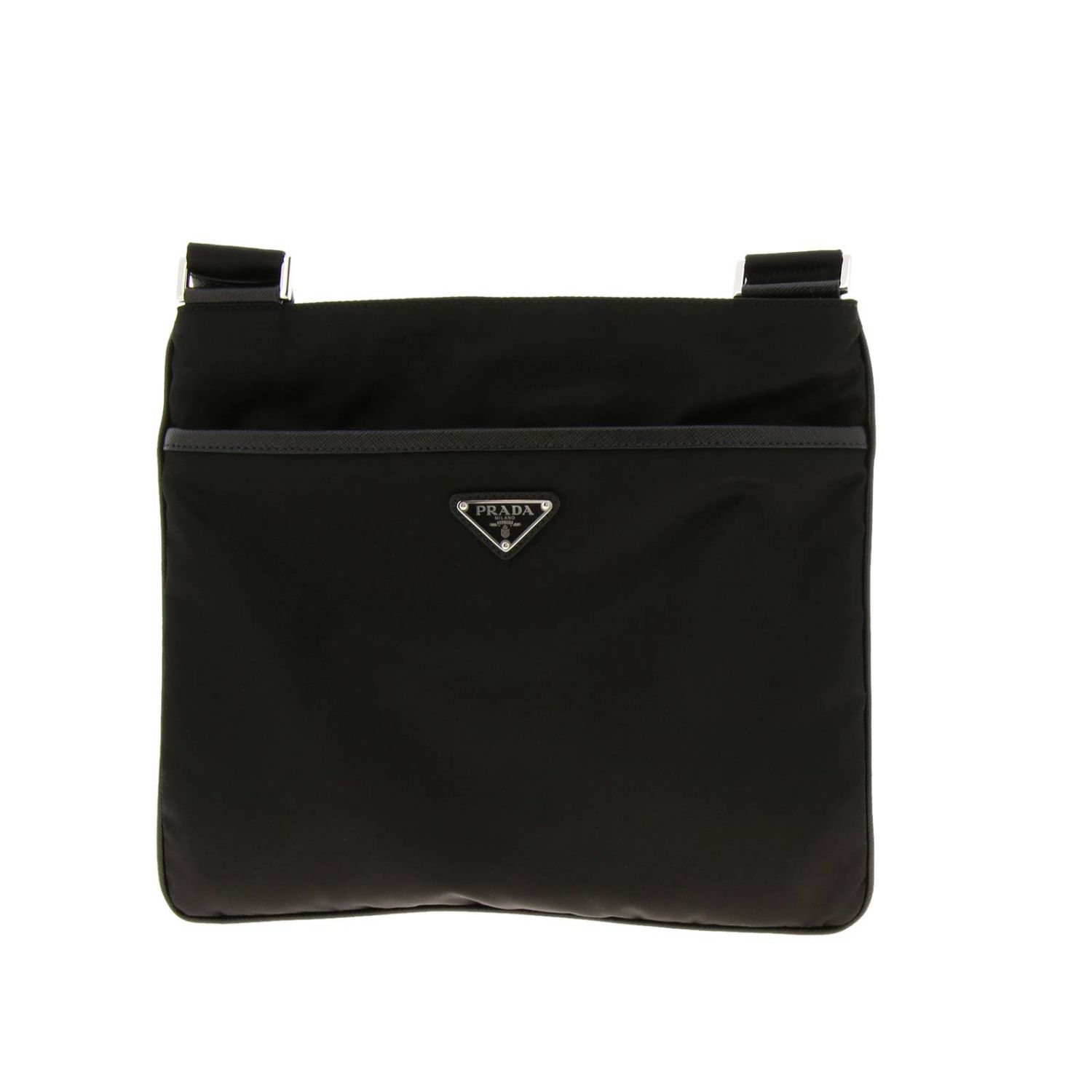 PRADA: Flat nylon shoulder bag with triangular logo - Black | Prada  shoulder bag 2VH053 064 online on 