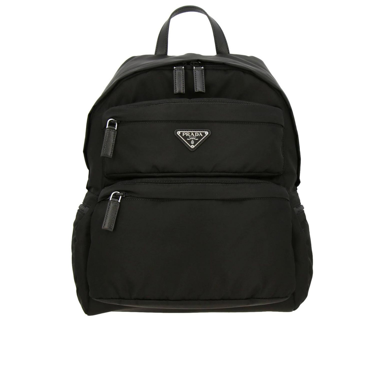 Full zip nylon backpack with Prada triangular logo and multi pockets