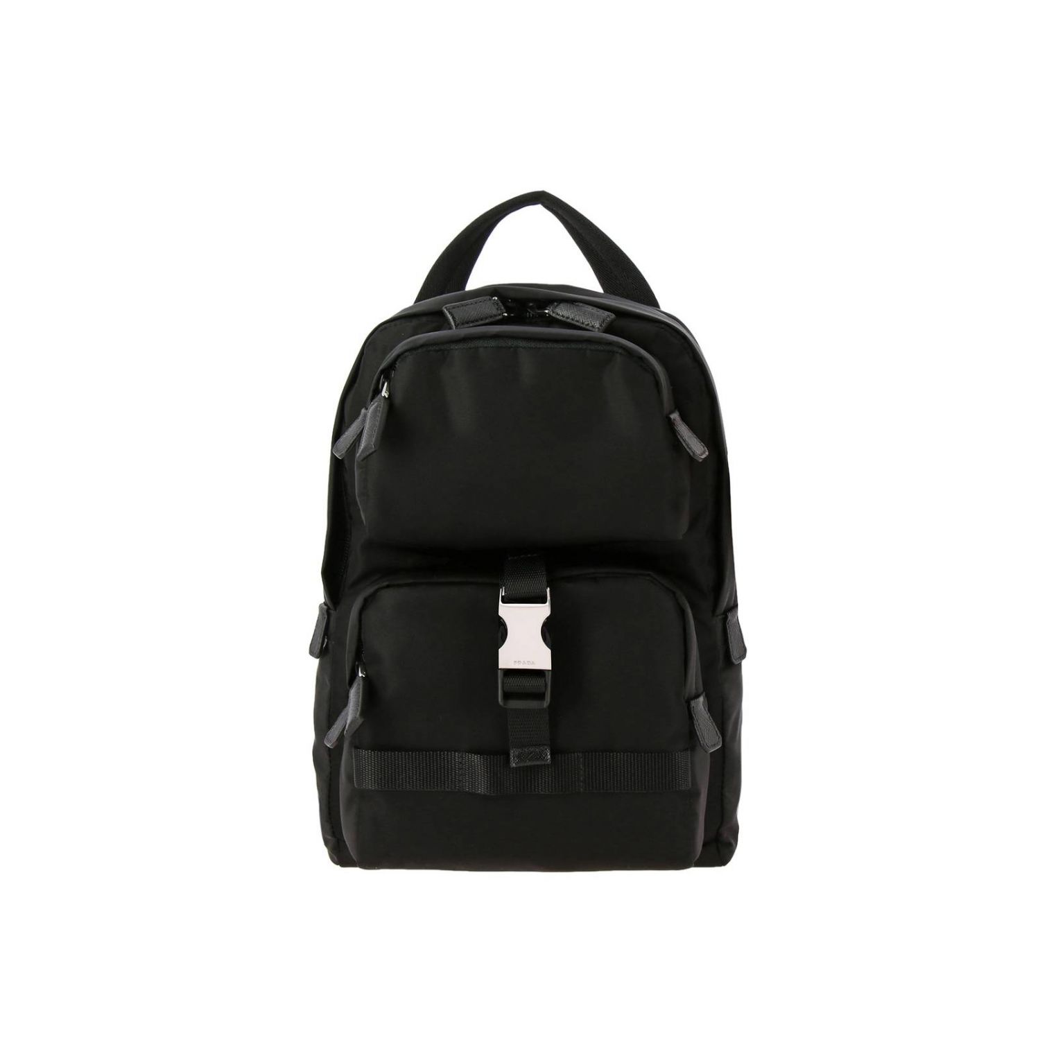 PRADA: small shoulder bag in nylon with multi-pockets and metal buckle -  Black | Prada backpack 2VZ013 OOO 973 online on 