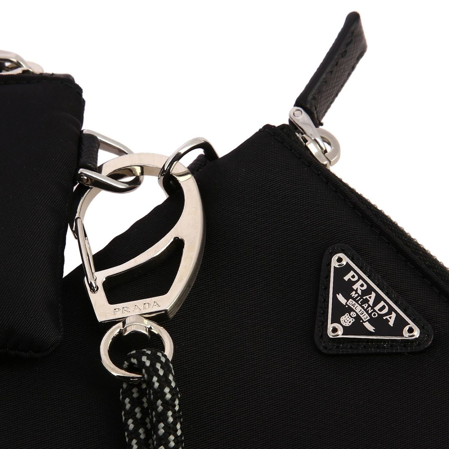PRADA: Mini nylon clutch bag with triangular logo - Black | Prada bags ...