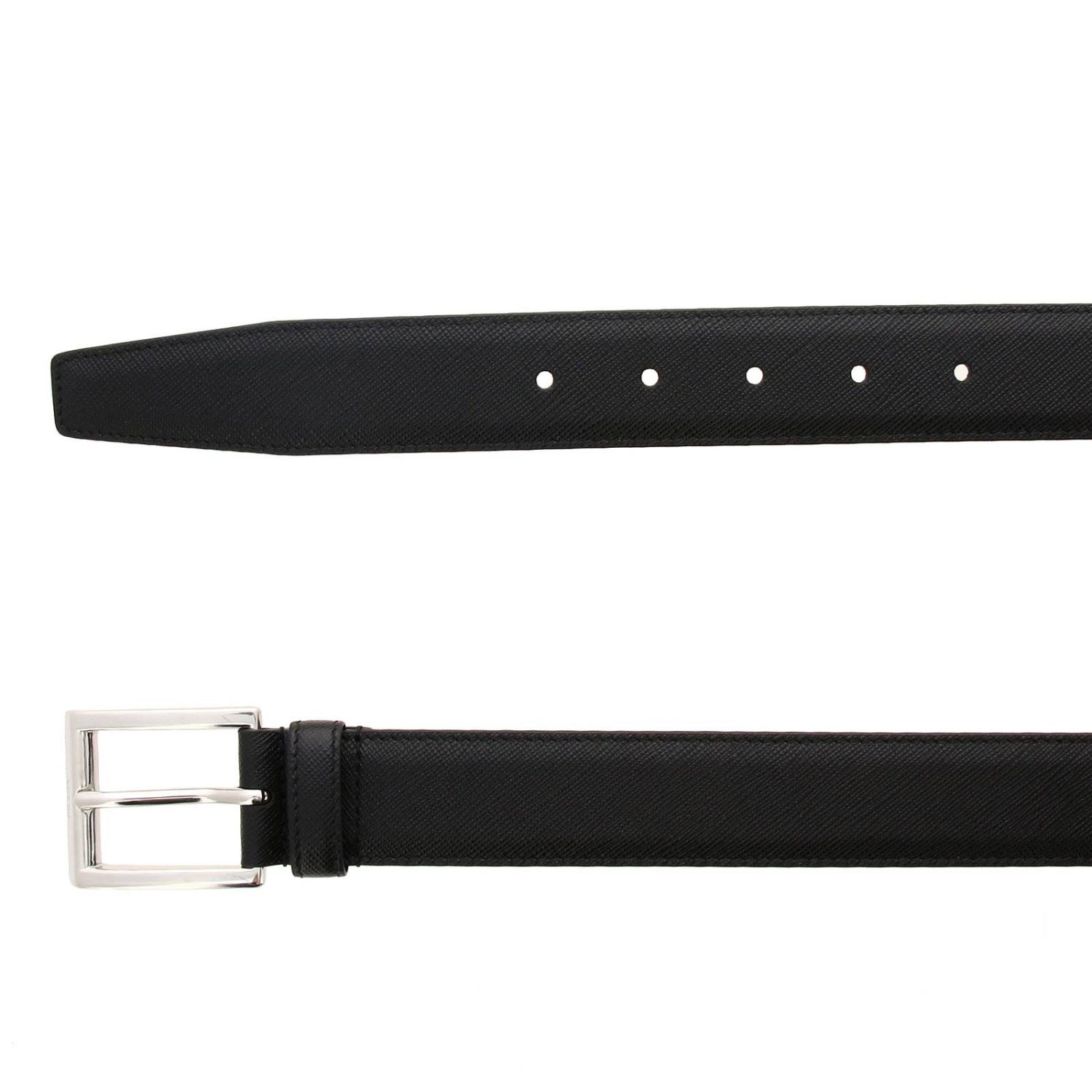 PRADA: belt in saffiano leather with metal buckle - Black | Belt Prada ...