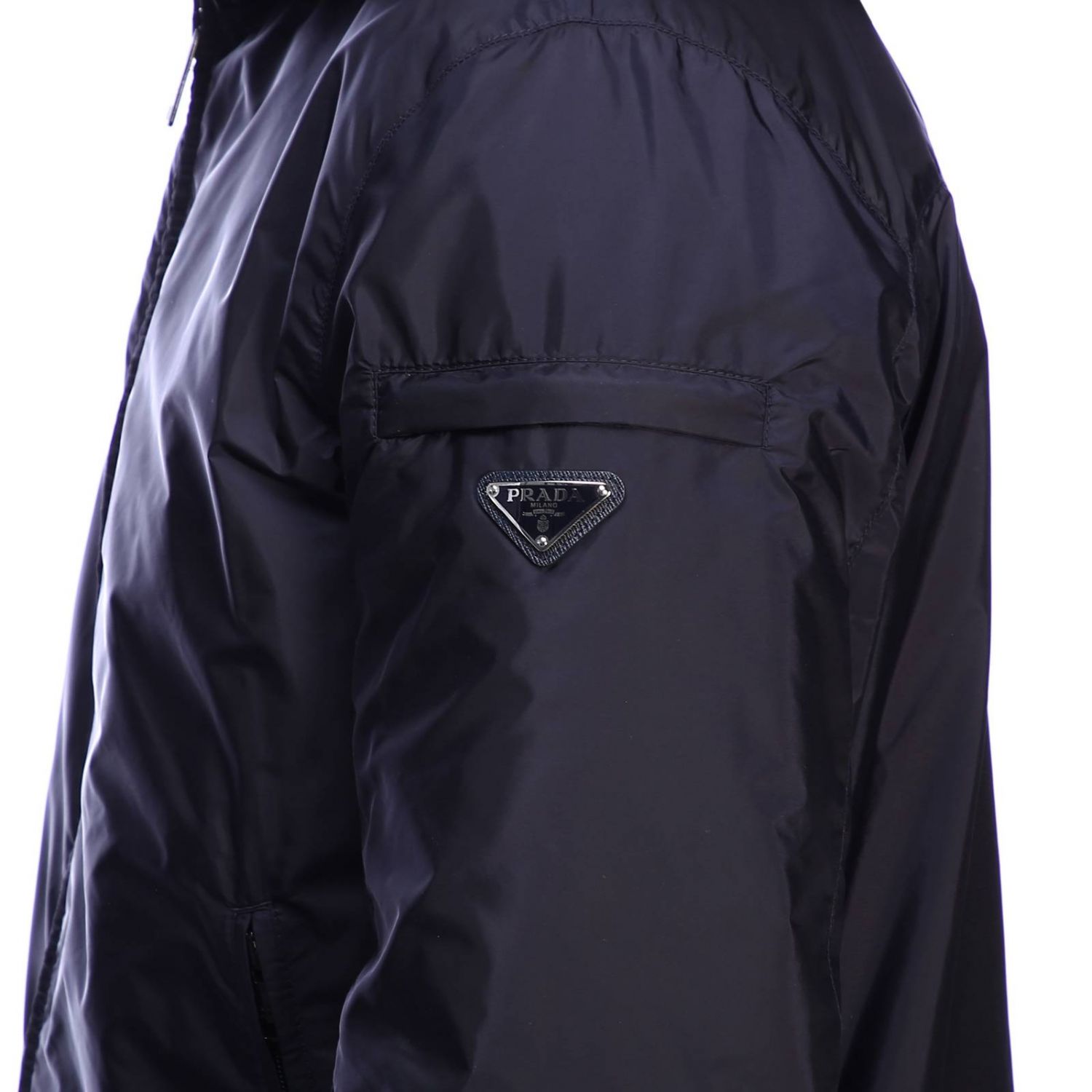 PRADA: jacket in feather nylon with hood and triangular logo | Jacket ...