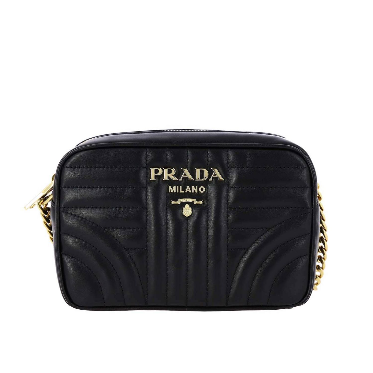 PRADA: Small Diagramme camera quilted genuine soft leather bag with ...