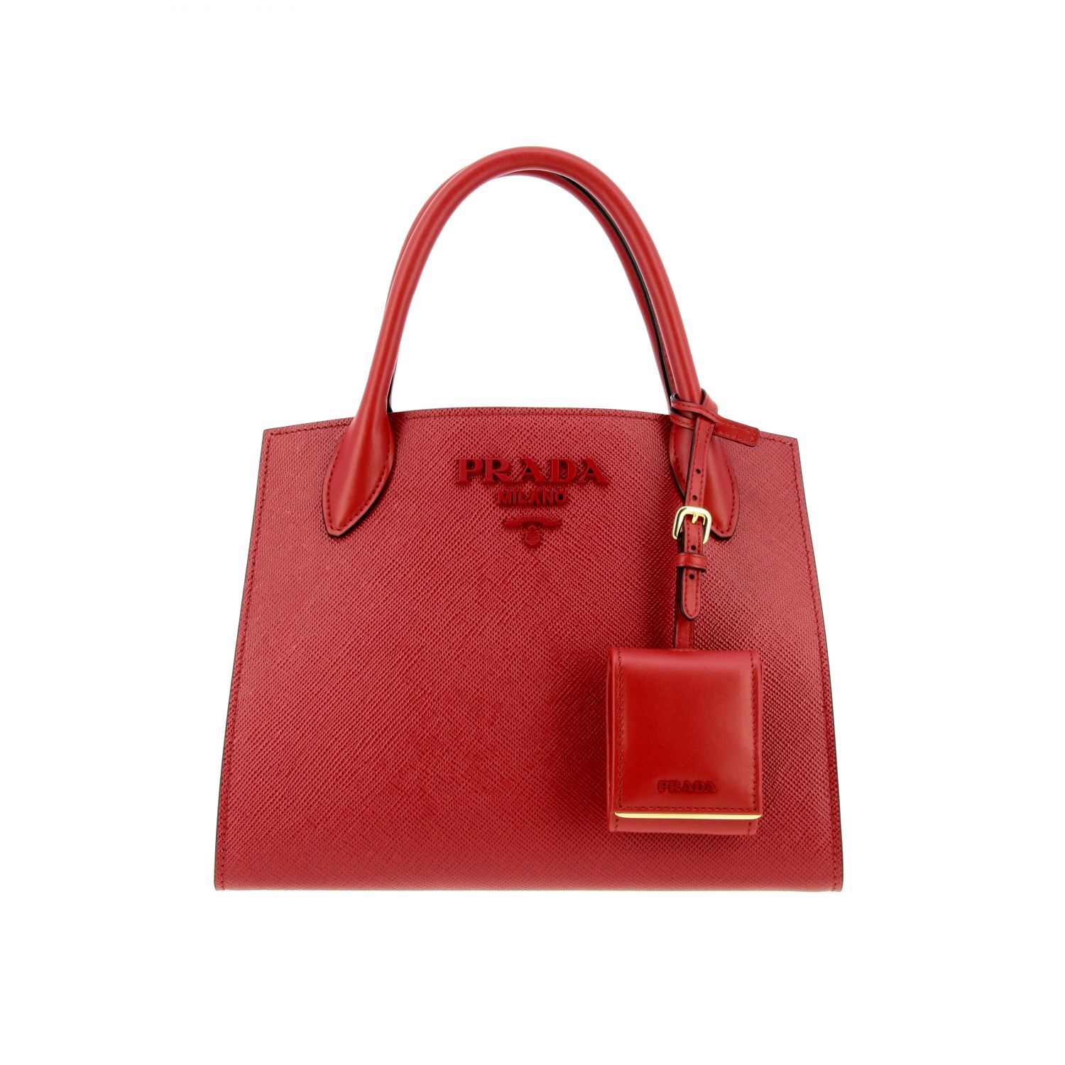 Handtasche Prada: Monochrome Tasche in Saffiano Leder Prada-Logo rot 1